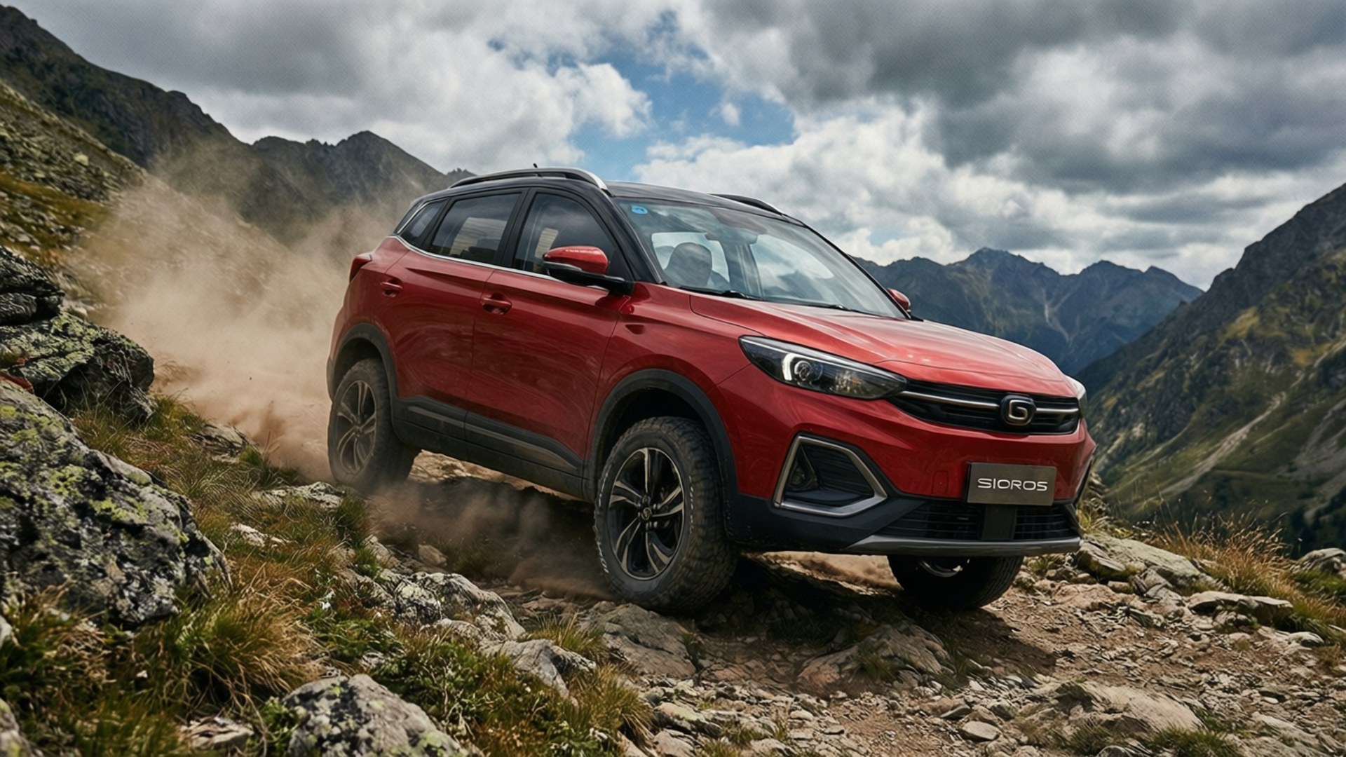Qoros 5, Red, off-road trail, Full HD Desktop Wallpaper
