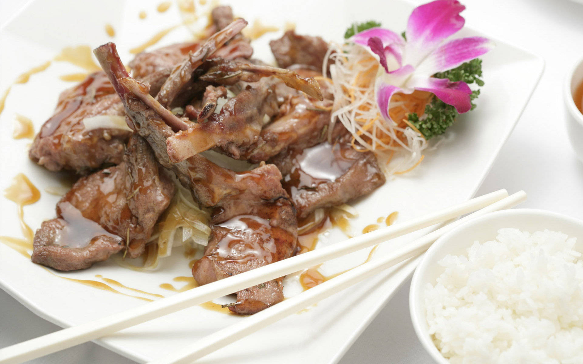 Quail, glazed meat, pink orchid, Full HD Desktop Wallpaper