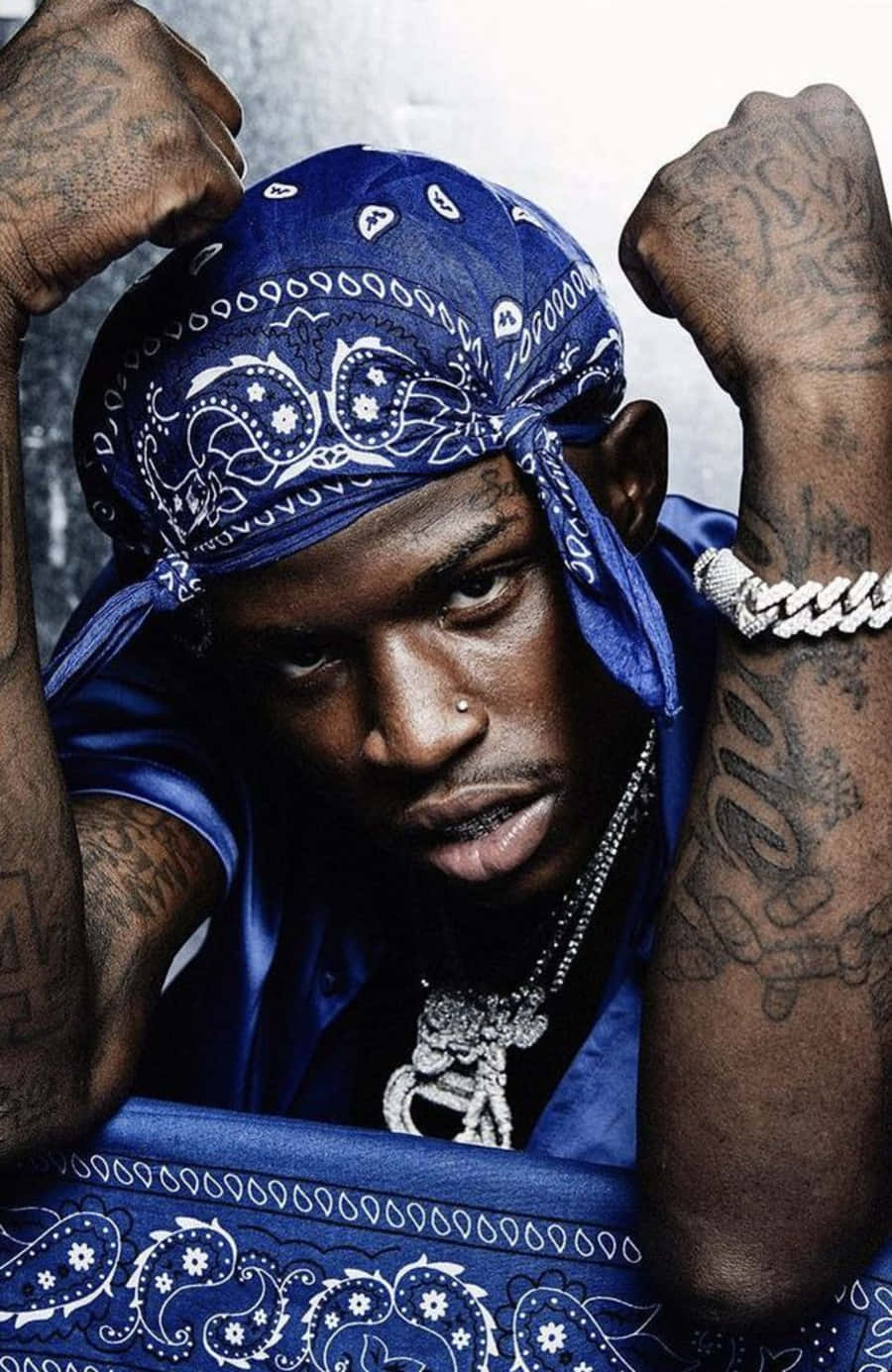 Quando Rondo, blue bandana, gritty concrete wall, HD Phone Wallpaper