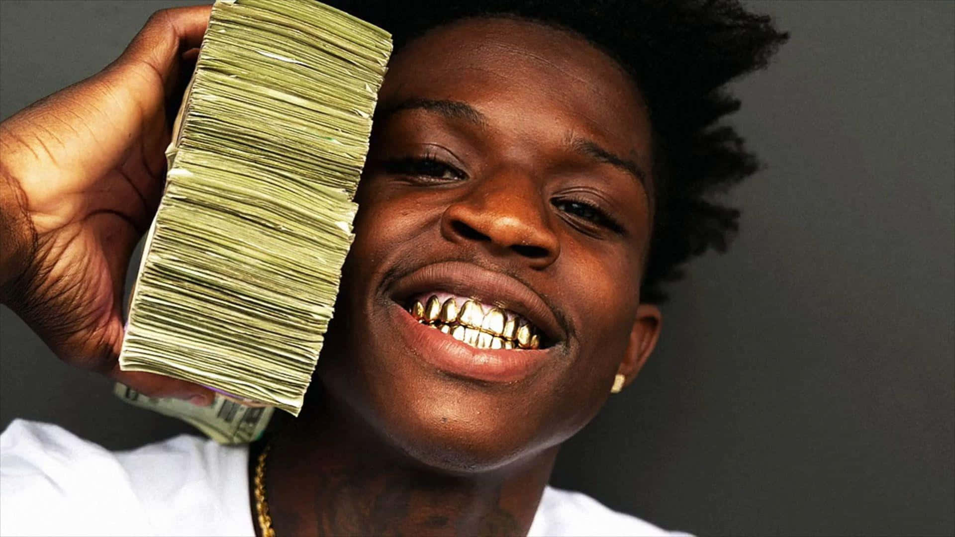 Quando Rondo, gold teeth, thick stack of cash, Full HD Desktop Wallpaper