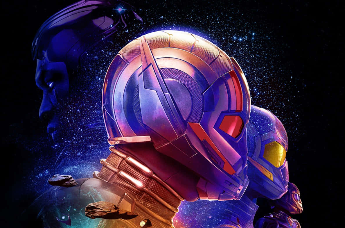 Quantum Realm, cosmic superhero helmet, purple and gold, SD Desktop Wallpaper
