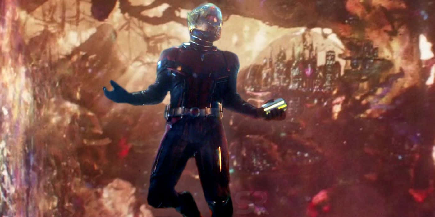 Quantum Realm, sleek black suit, fiery cosmic backdrop, HD Desktop Wallpaper