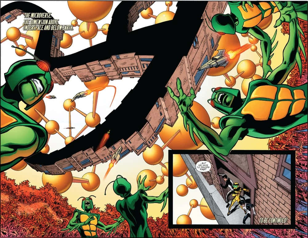 Quantum Realm, green alien turtles, surreal microverse, SD Desktop Wallpaper