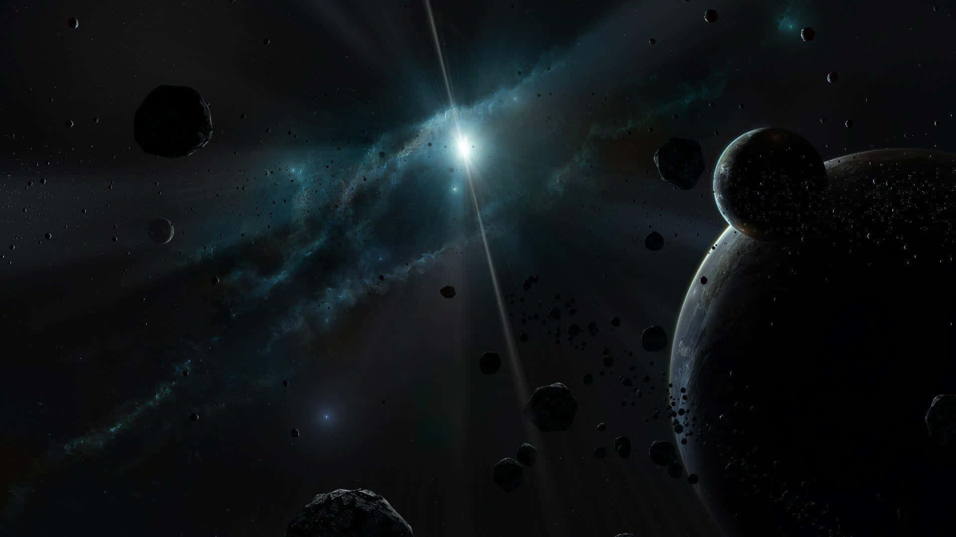 Quasar, nebulae, asteroids, Full HD Desktop Wallpaper