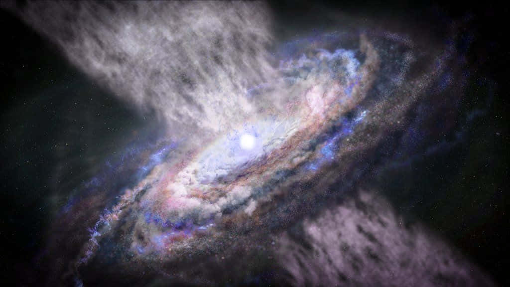 Quasar, swirling spiral galaxy, glowing blue and pink nebulae, SD Desktop Wallpaper