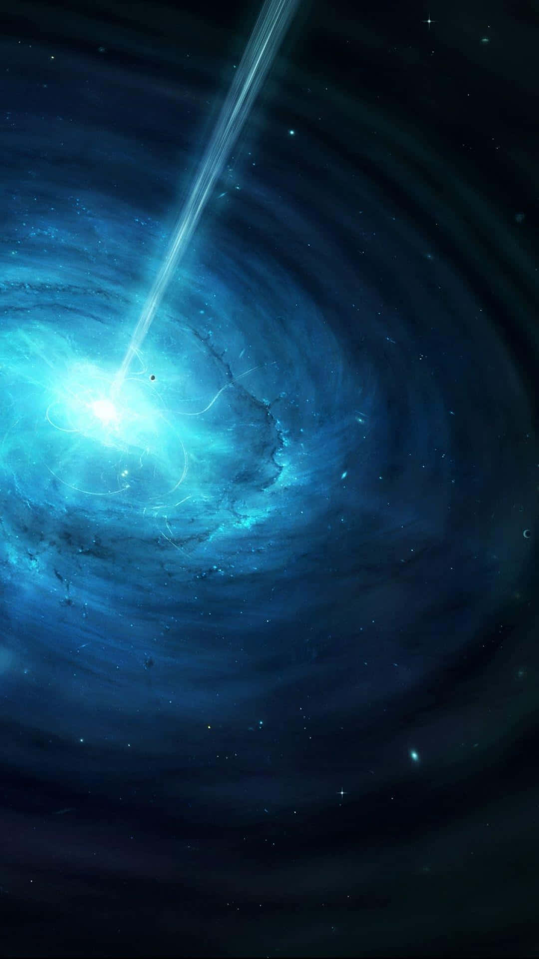 Quasar, cosmic blue spiral galaxy, brilliant jet of light, Full HD Phone Wallpaper