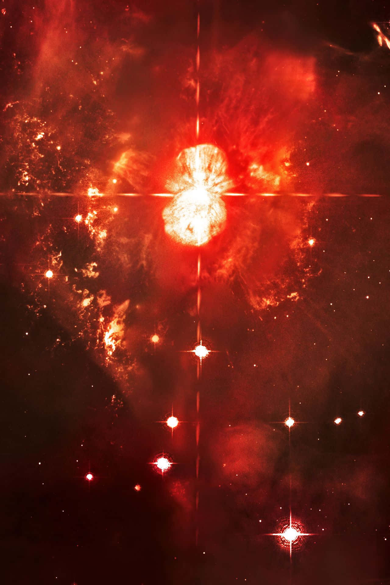 Quasar, red nebula, glowing central star, Full HD Phone Wallpaper