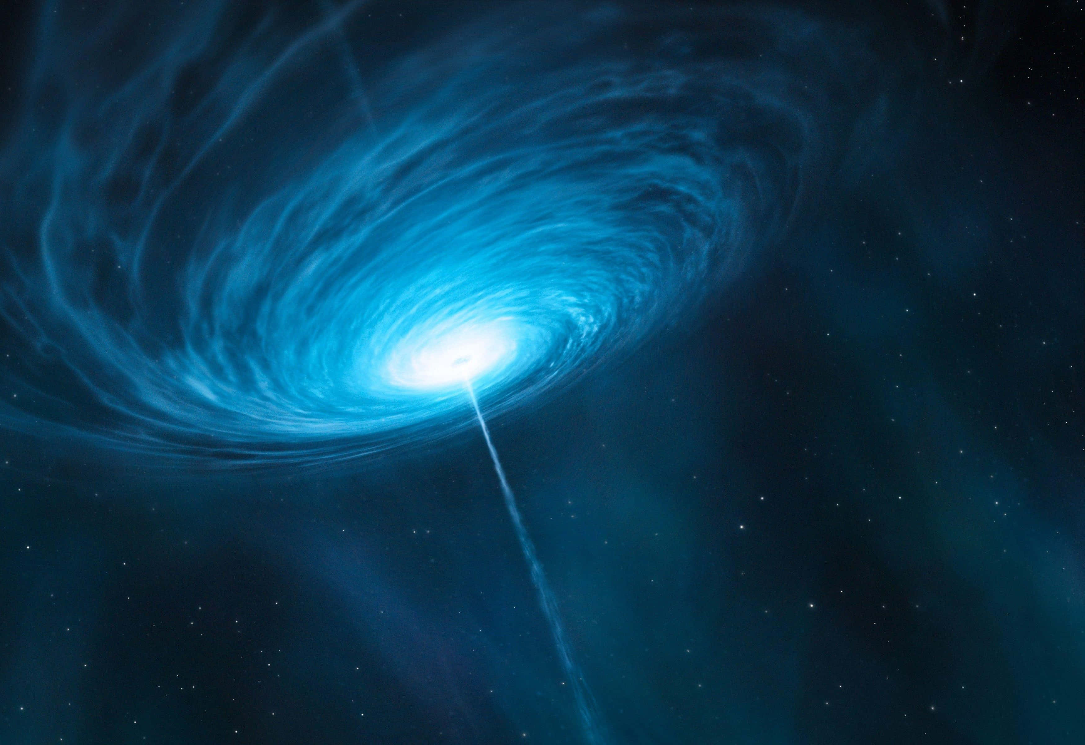 Quasar, blue accretion disk, central black hole, 2K Desktop Wallpaper