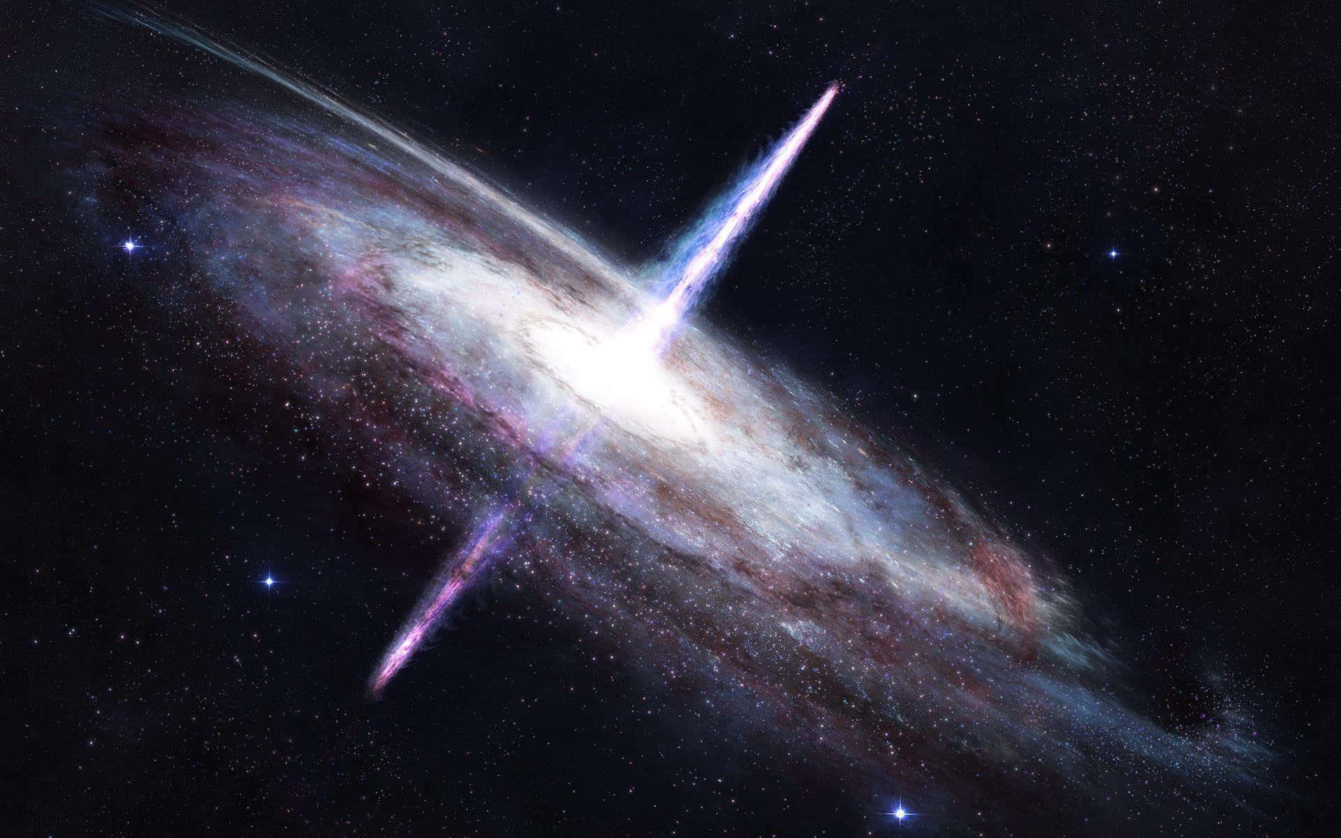 Quasar, spiral galaxy, glowing purple and white arms, Full HD Desktop Wallpaper