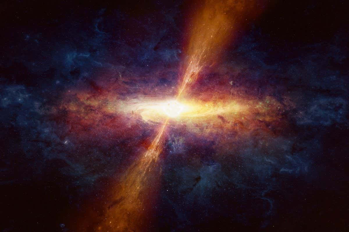 Quasar, Deep Space, glowing orange jets, SD Desktop Wallpaper