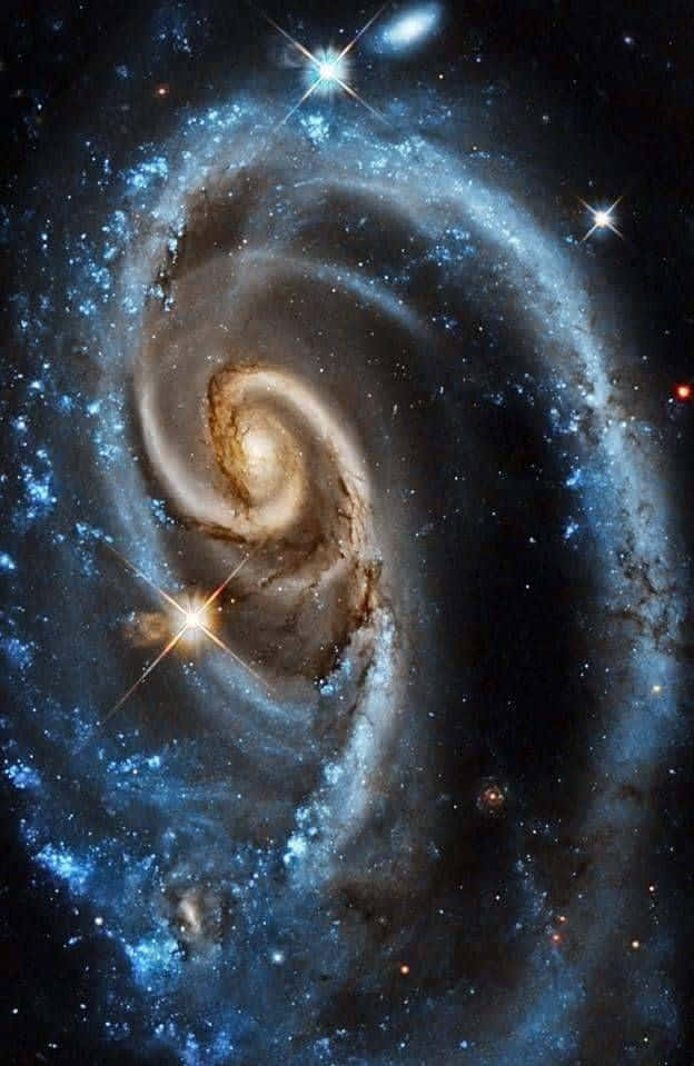 Quasar, spiral galaxy, glowing blue arms, SD Phone Wallpaper
