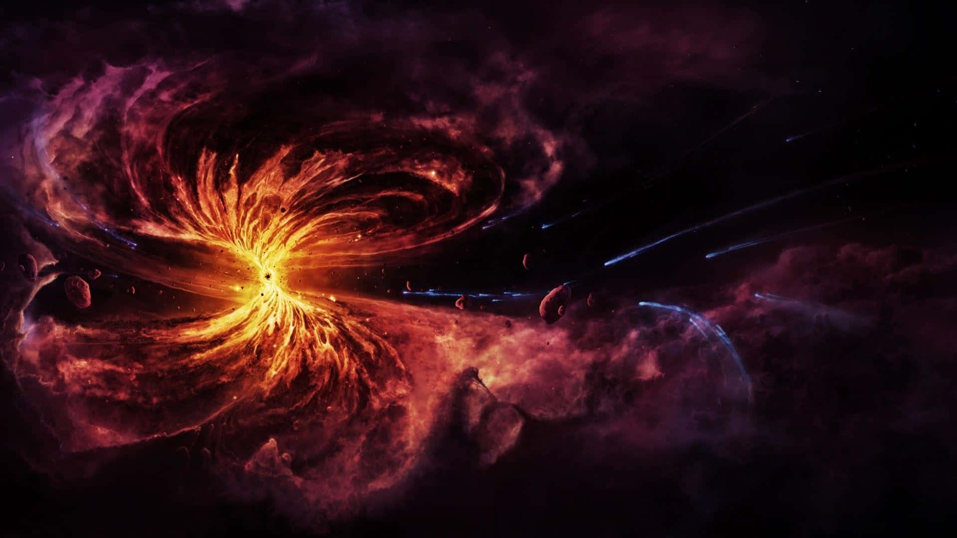 Quasar, cosmic nebula, fiery orange, Full HD Desktop Wallpaper