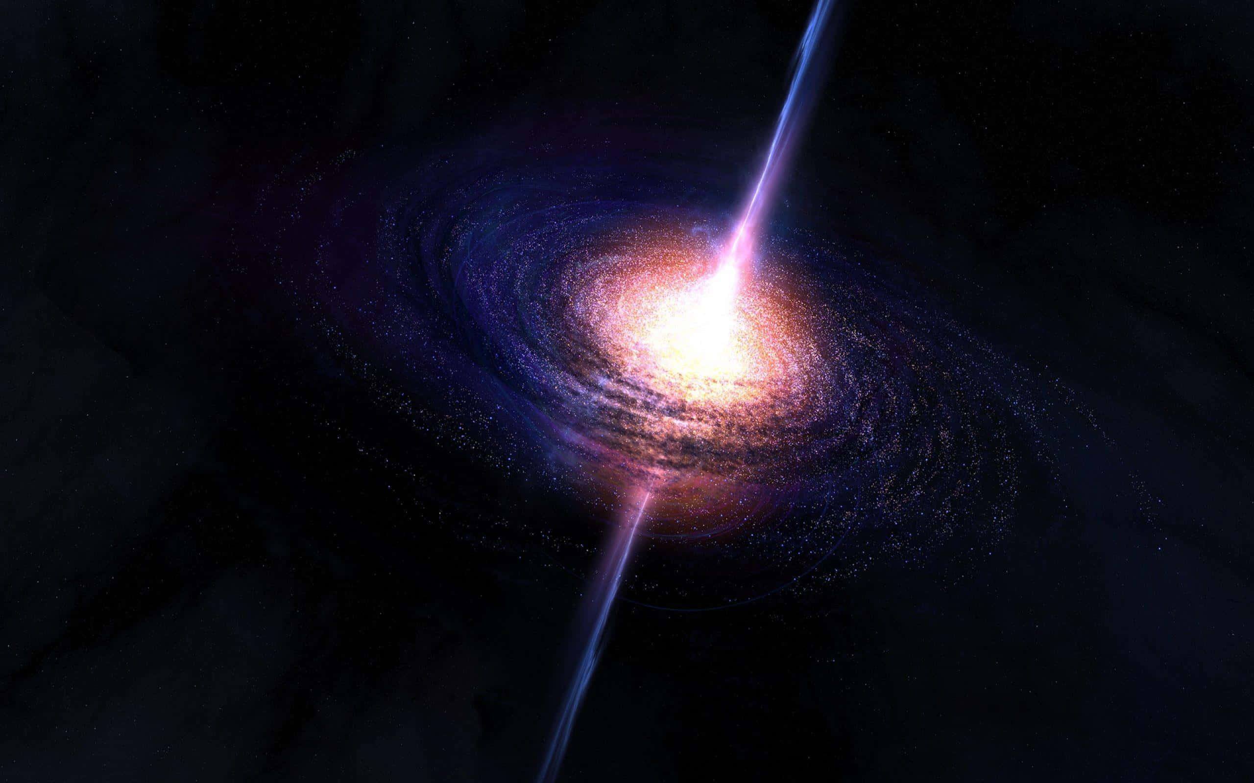 Quasar, purple and orange arms, bright jets of light, 2K Desktop Wallpaper