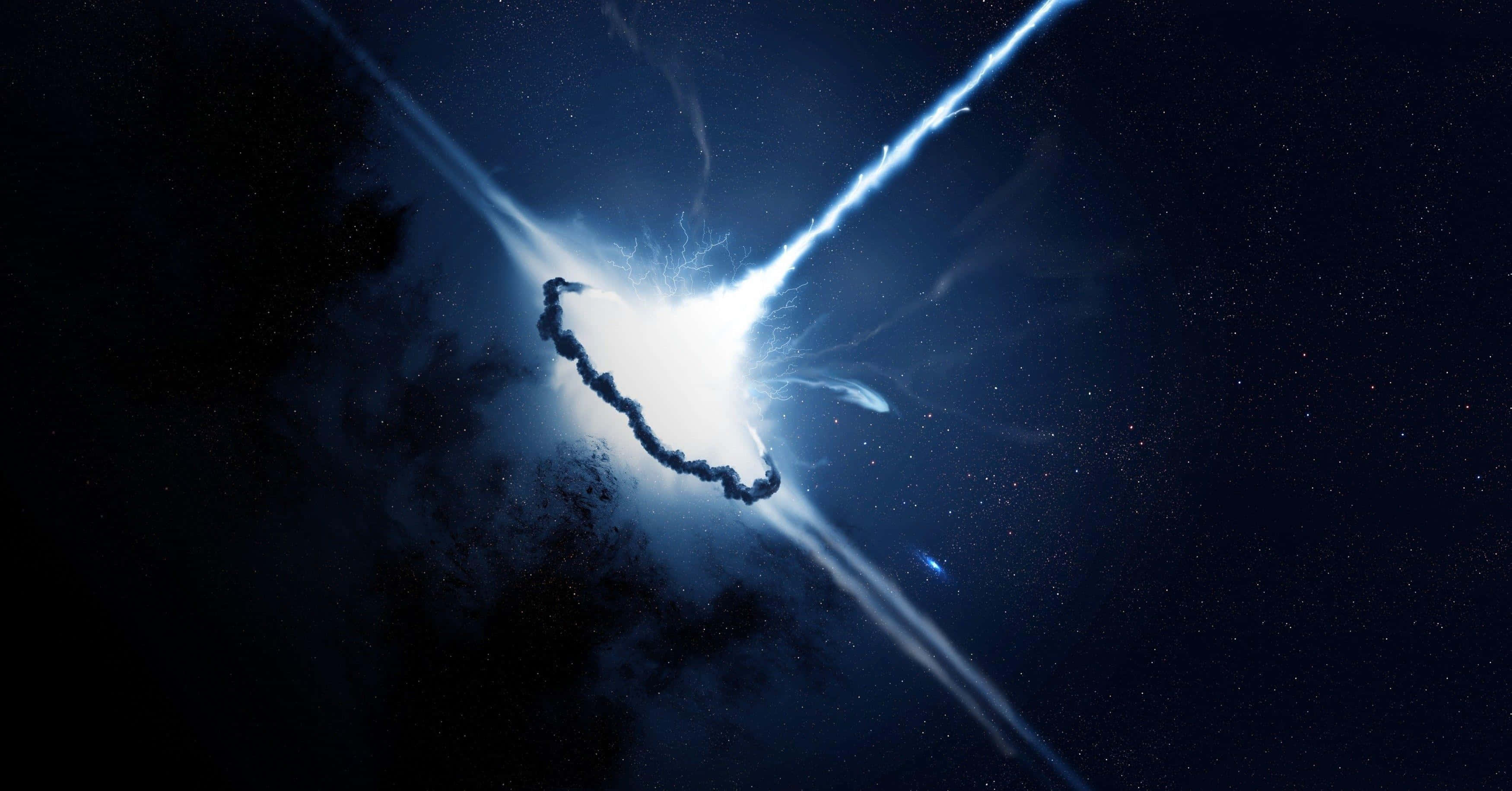 Quasar, Deep Space, blue-white light, 2K Desktop Wallpaper