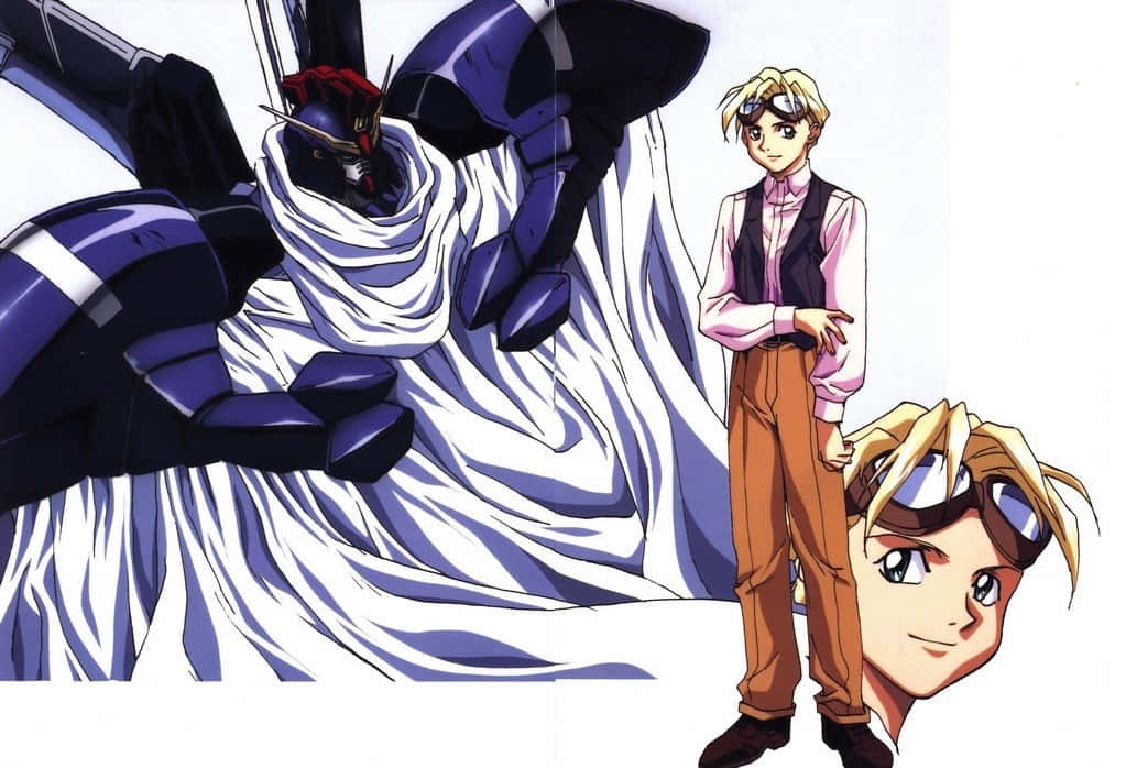 Quatre Raberba Winner, blue and white mobile suit, blonde pilot, SD Desktop Wallpaper