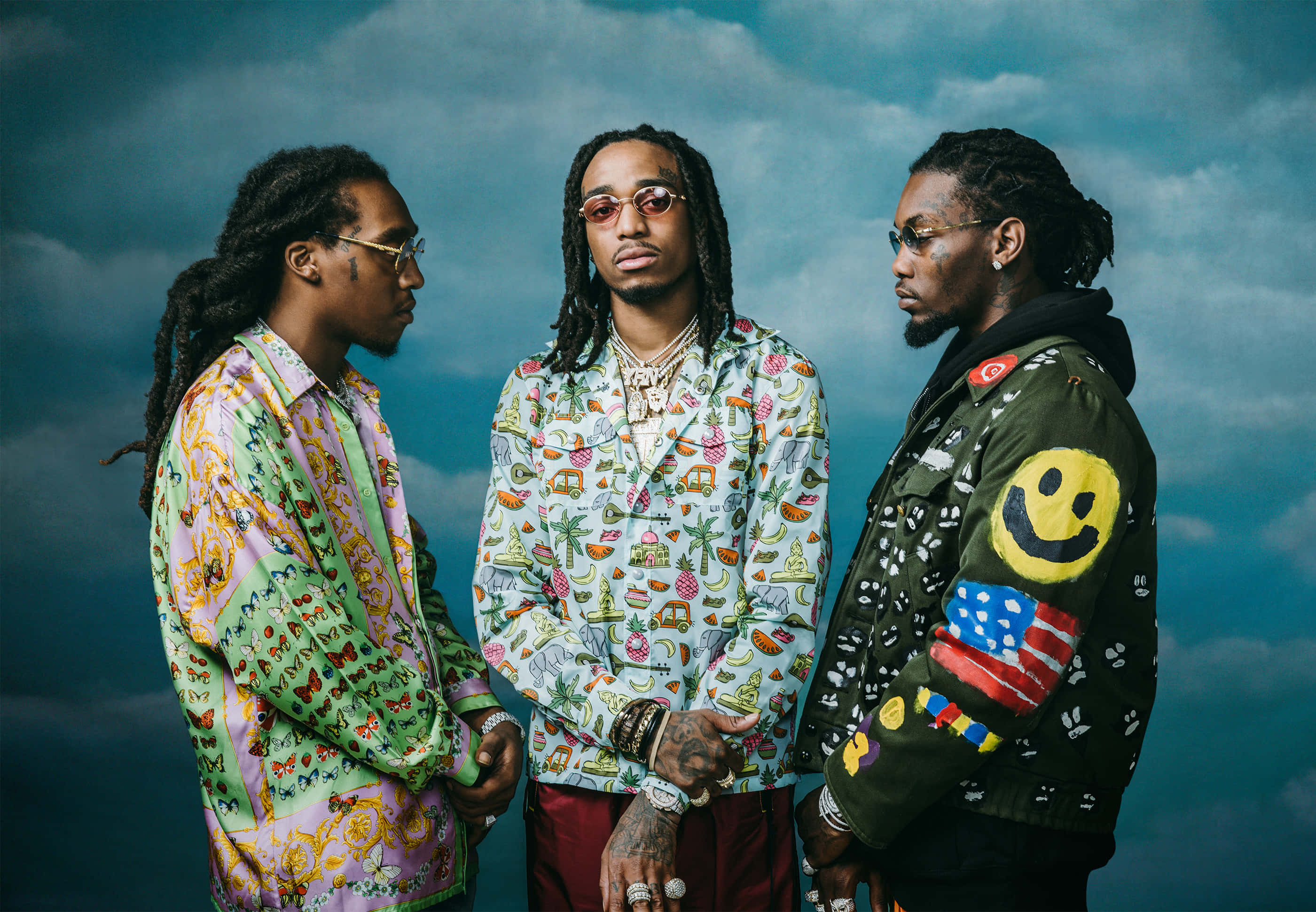 Quavo, streetwear flair, bold patterned outfits, 2K Desktop Wallpaper