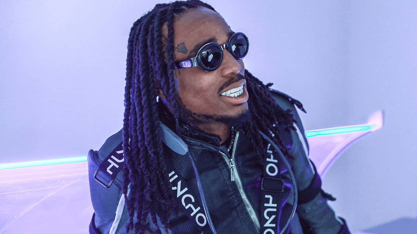 Quavo, purple dreadlocks, round sunglasses, HD Desktop Wallpaper