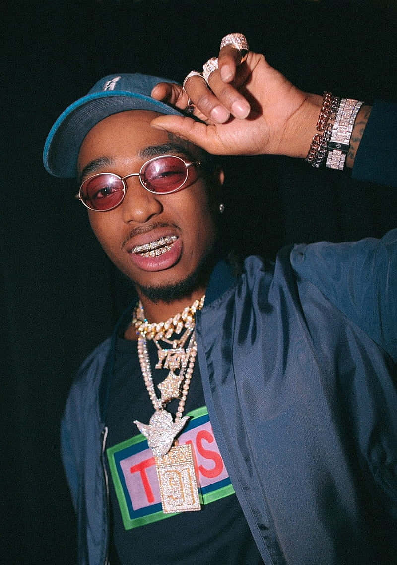Quavo, blue cap, red sunglasses, SD Phone Wallpaper