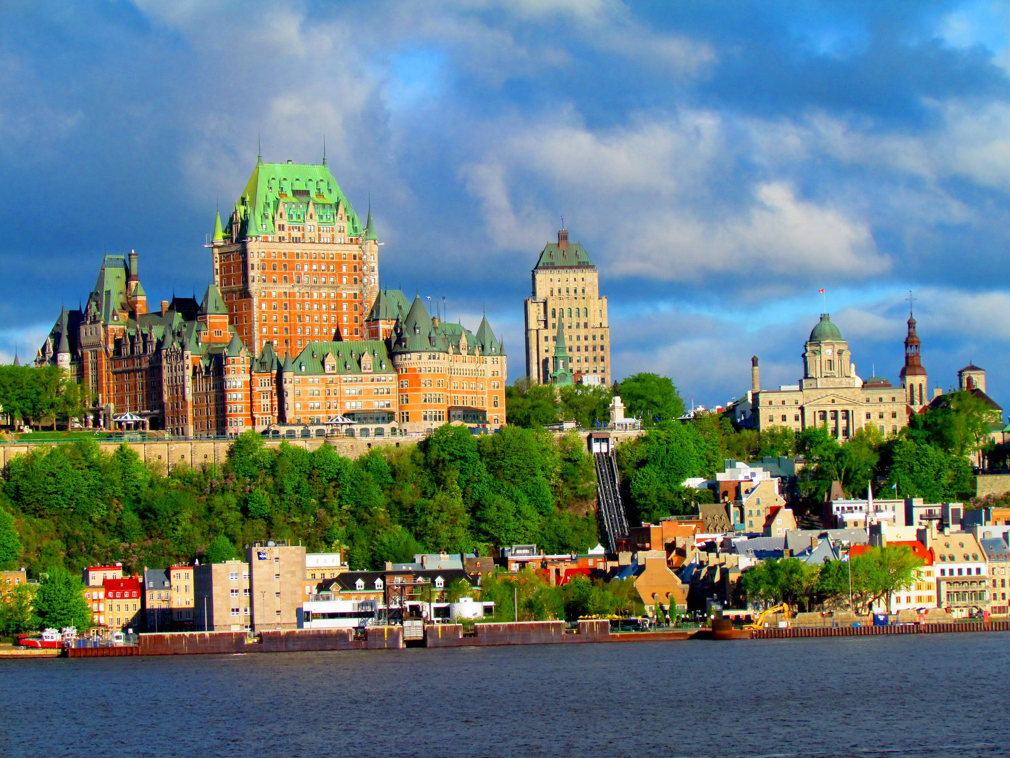 Quebec City, castle, green roofs, Full HD Desktop Wallpaper