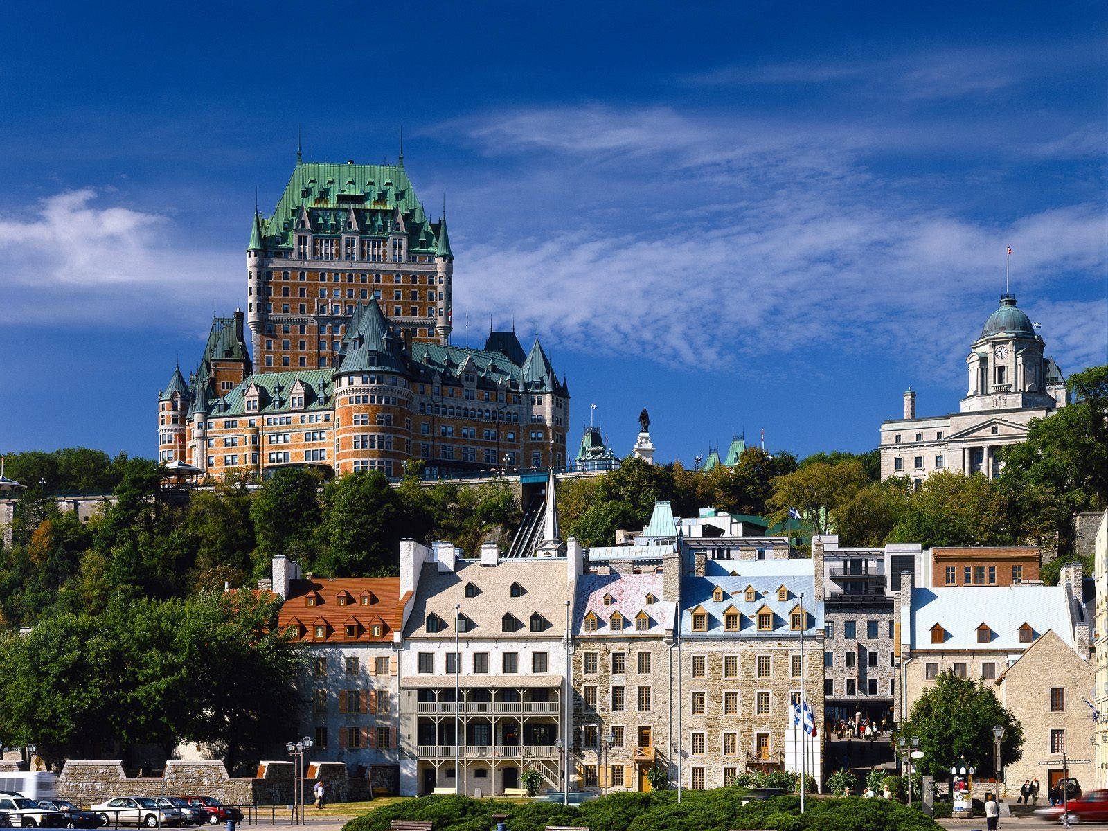 Quebec City, green roofs, colorful stone buildings, HD Desktop Wallpaper