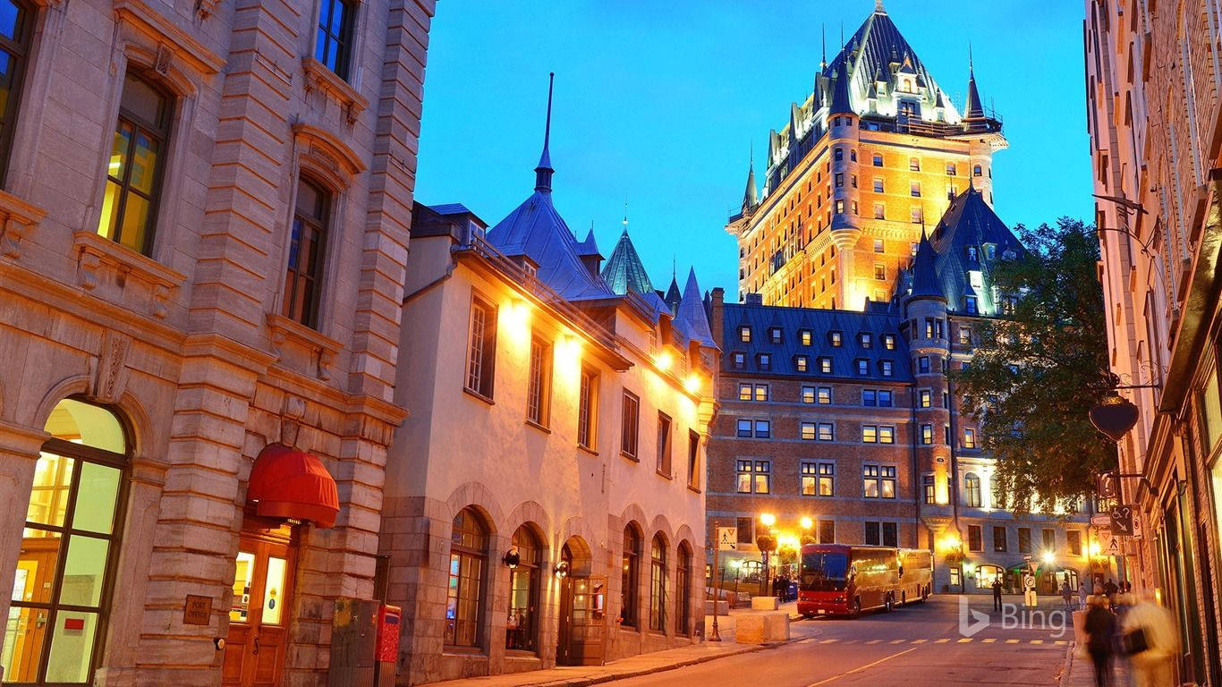 Quebec City, yellow alley, dusk, HD Desktop Wallpaper