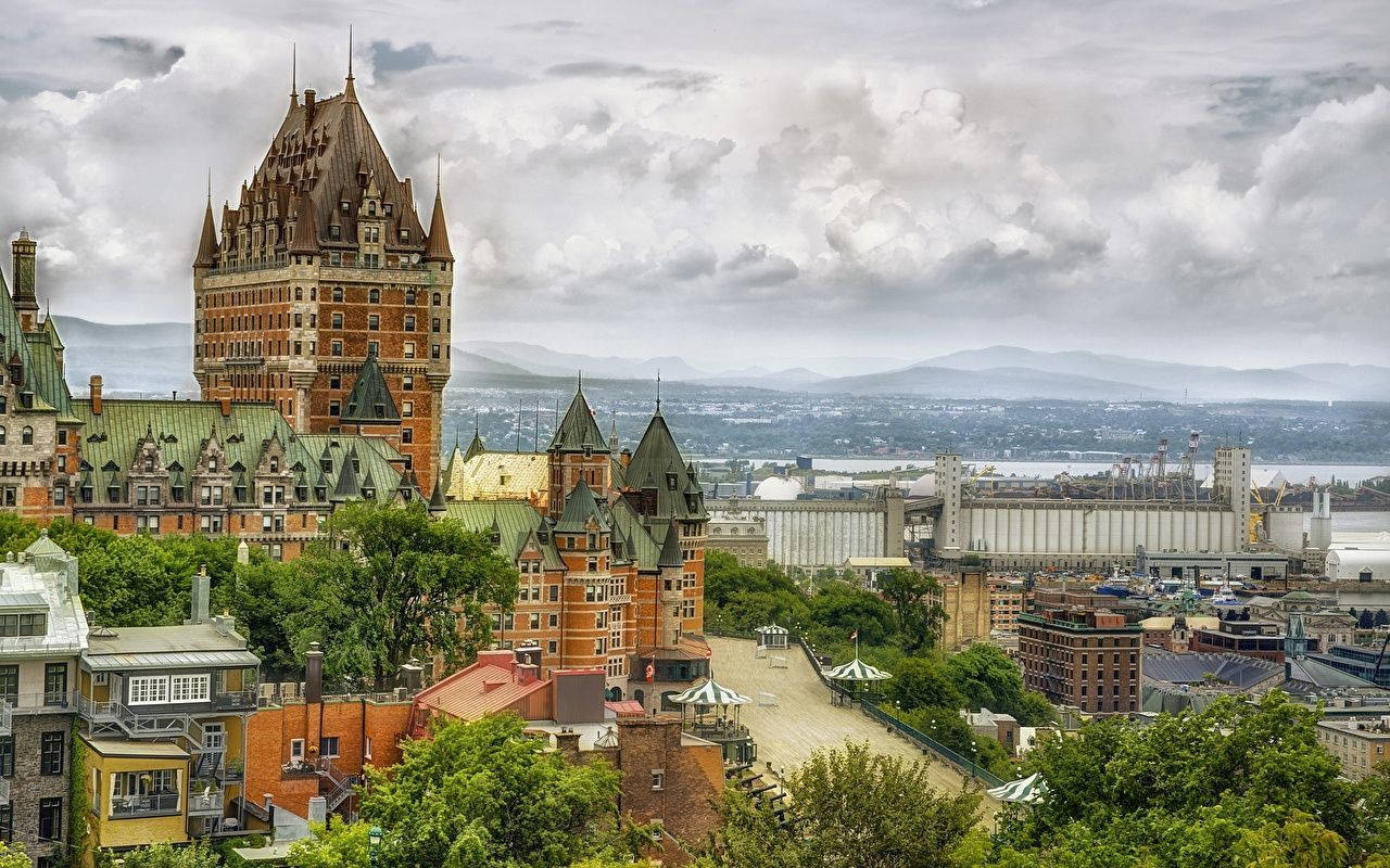 Quebec City, green roofs, historic castle, HD Desktop Wallpaper