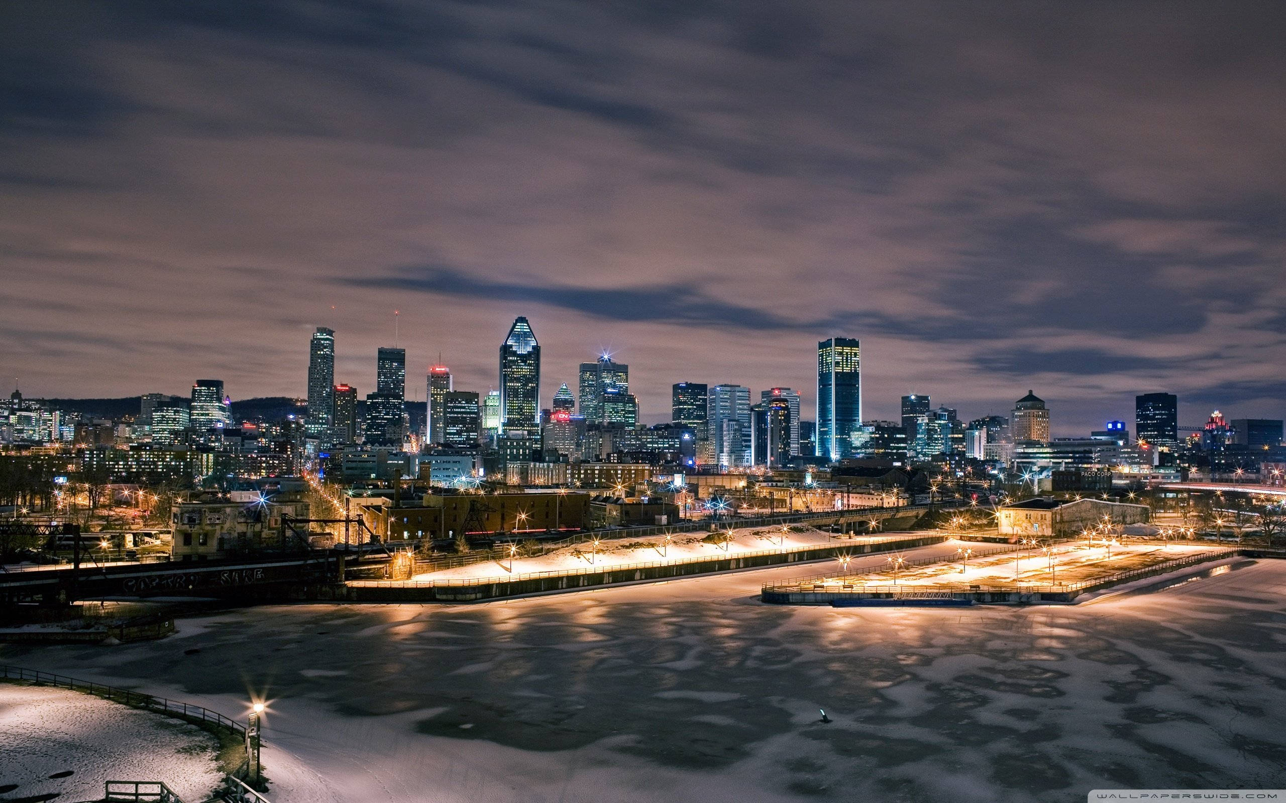Quebec City, frozen river, snowy cityscape, 2K Desktop Wallpaper