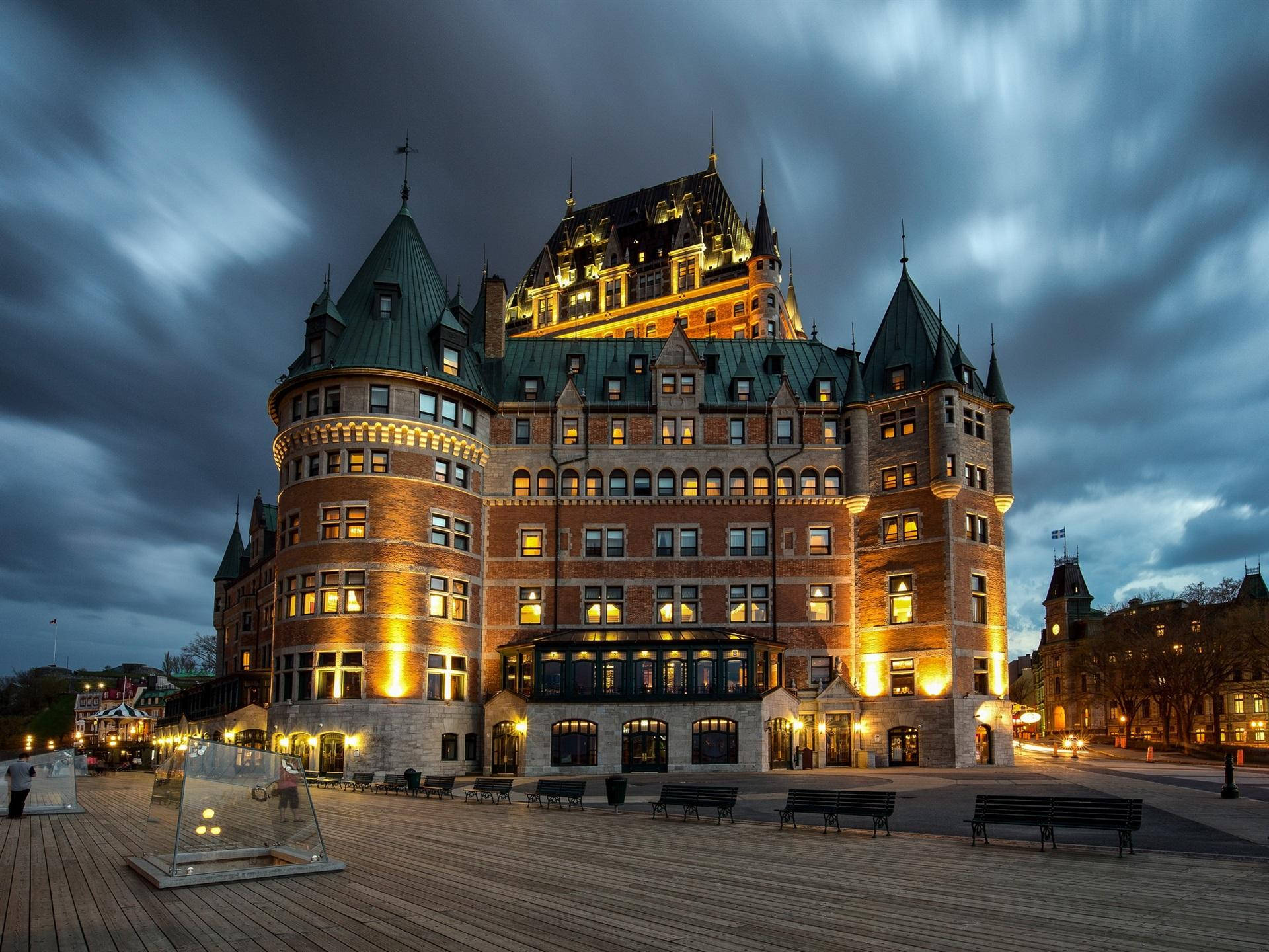 Quebec City, castle, cloudy sky, Full HD Desktop Wallpaper