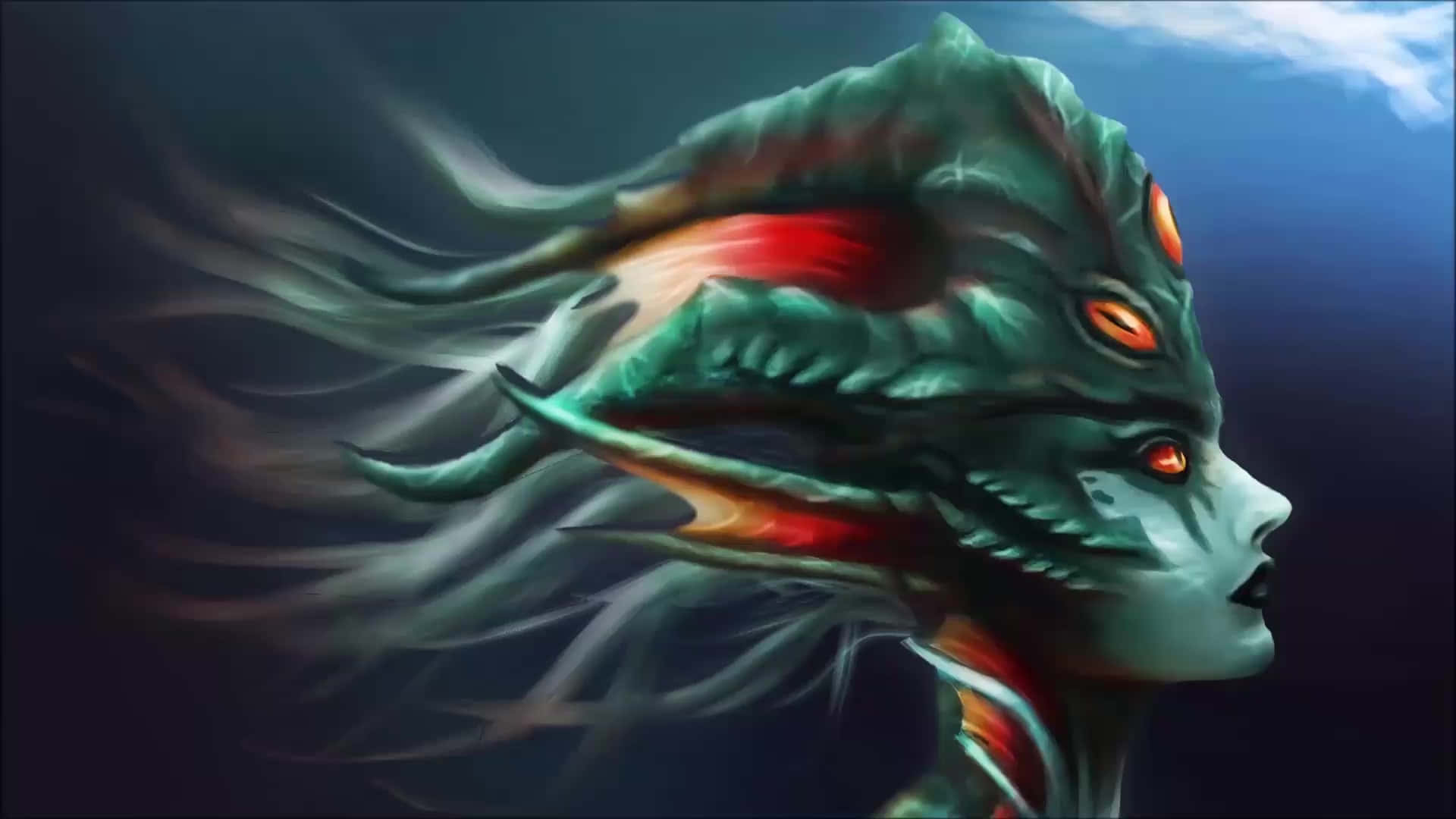 Queen Azshara, elven, dragon-headed woman, Full HD Desktop Wallpaper