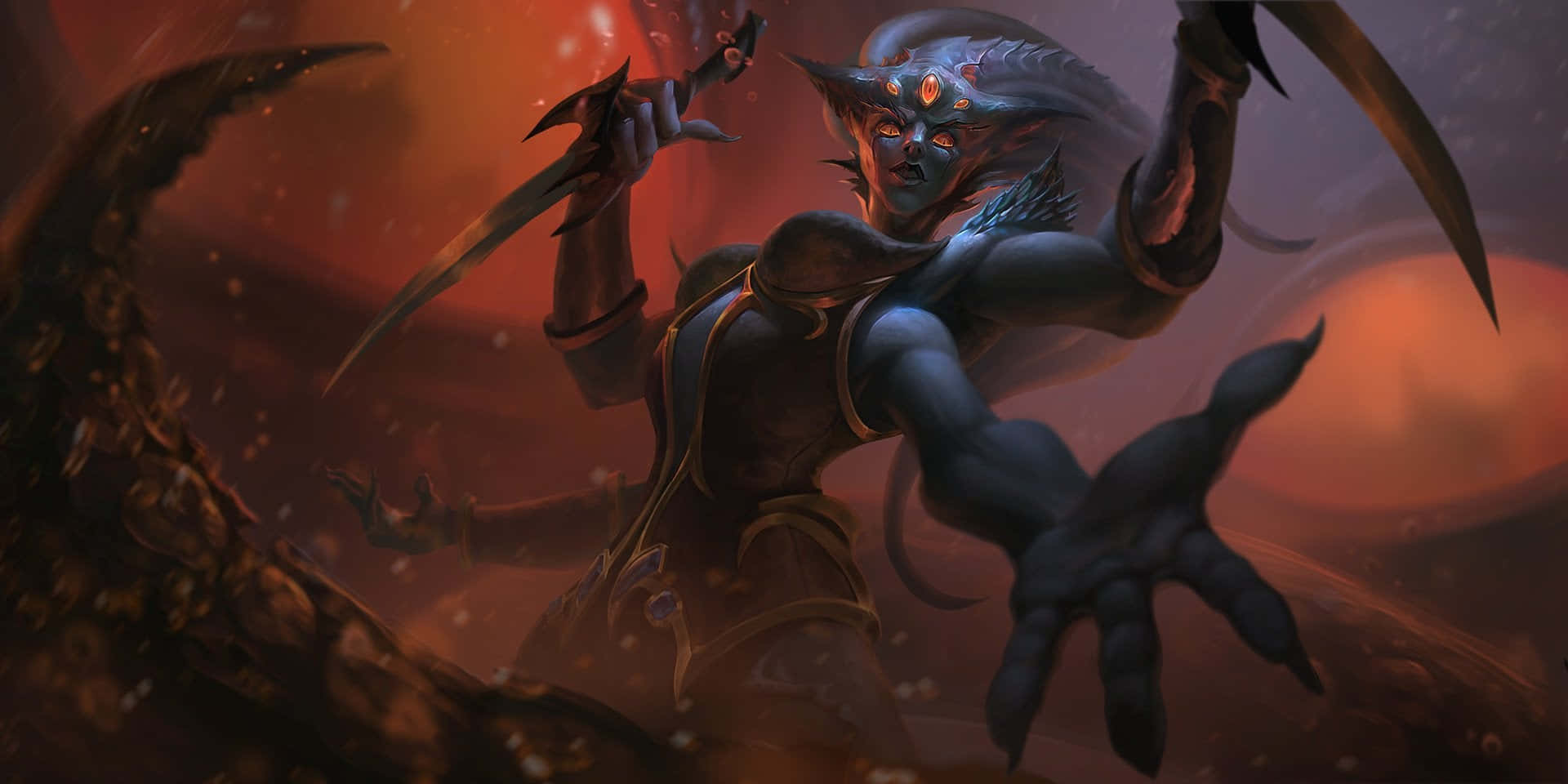 Queen Azshara, demonic figure, glowing red eyes, Full HD Desktop Wallpaper