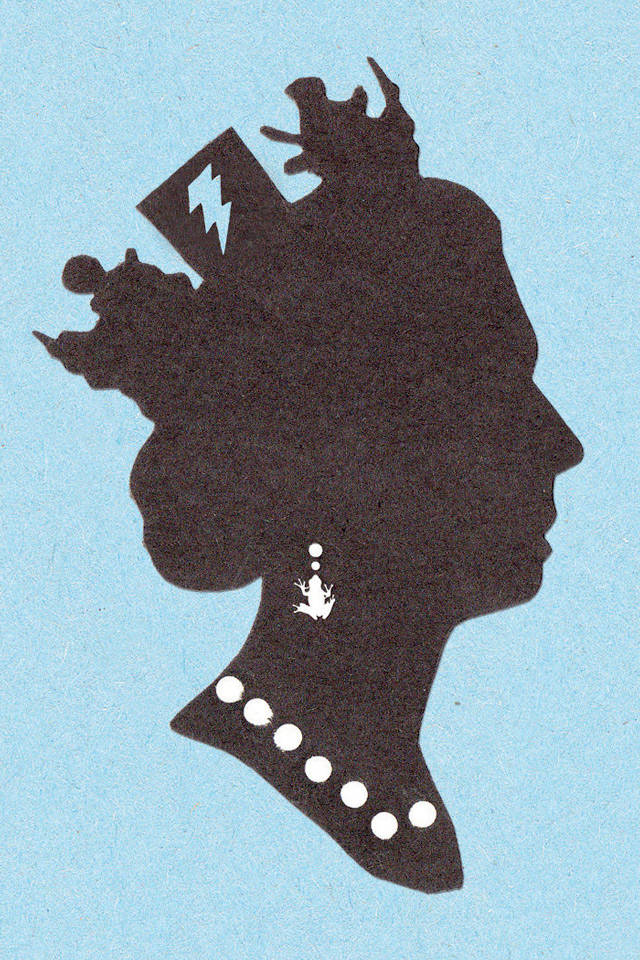 Queen Elizabeth, black silhouette, soft blue background, SD Phone Wallpaper