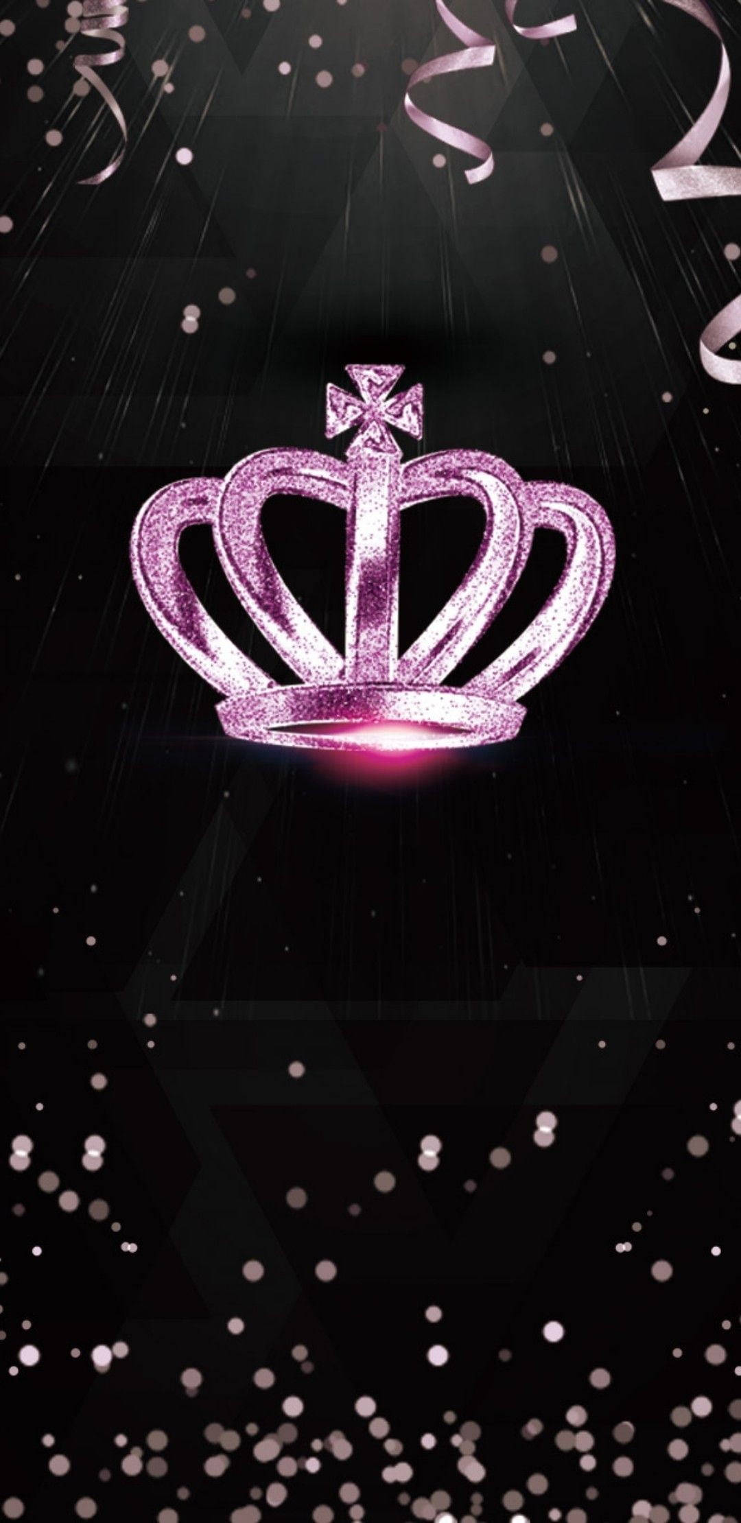 pink crown, glittering, confetti, Full HD Phone Wallpaper