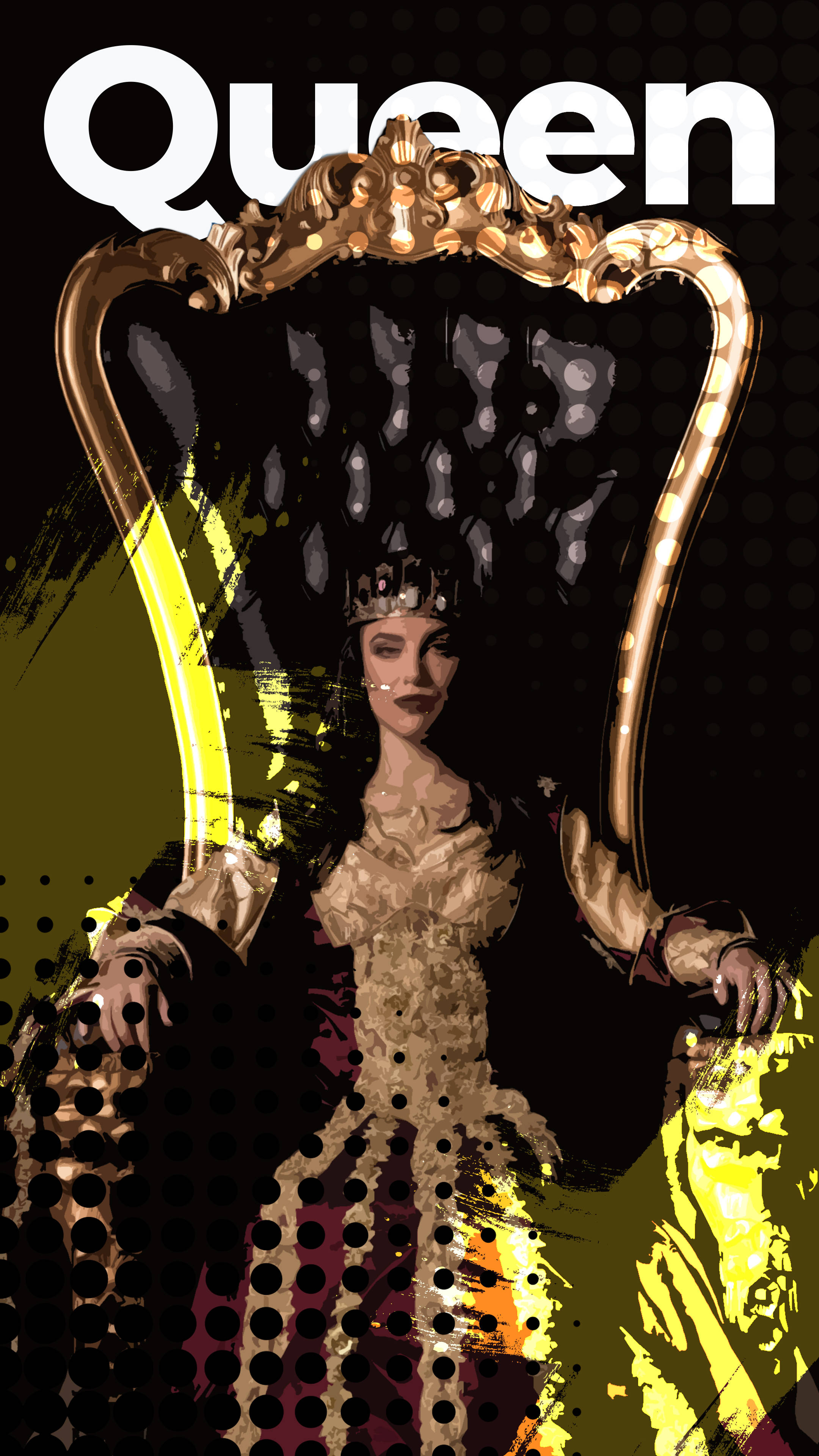 Queen, golden throne, ornate attire, 4K Phone Wallpaper