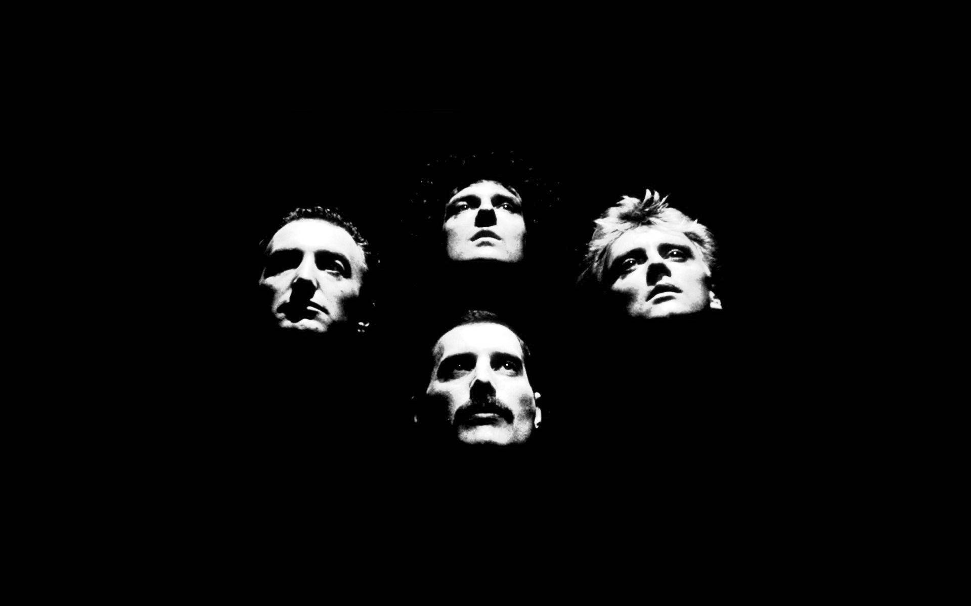 Queen, black and white, pitch-black background, Full HD Desktop Wallpaper