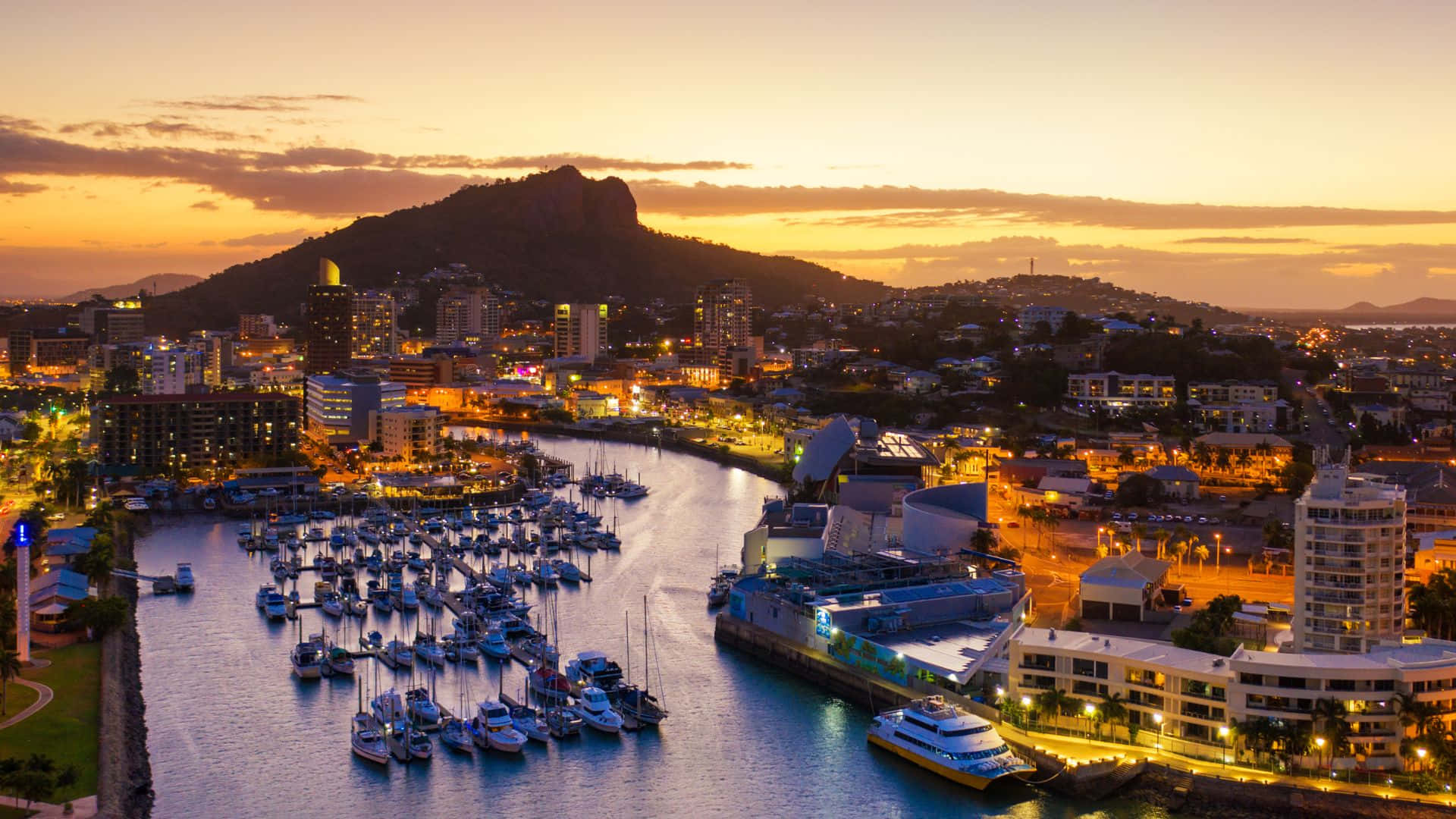 Queensland, harbor city, sunset, Full HD Desktop Wallpaper