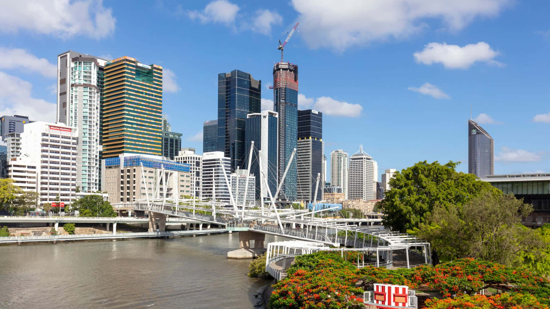 Queensland, glass skyscrapers, white bridge, Full HD Desktop Wallpaper