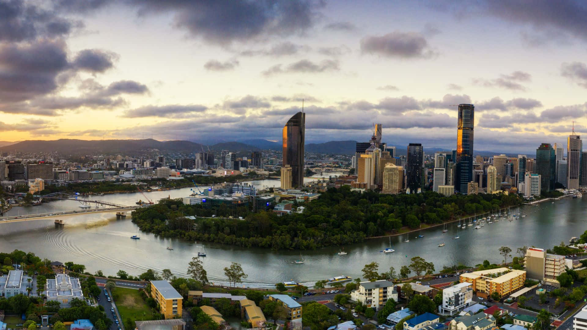 Queensland, sunset, modern city skyline, Full HD Desktop Wallpaper
