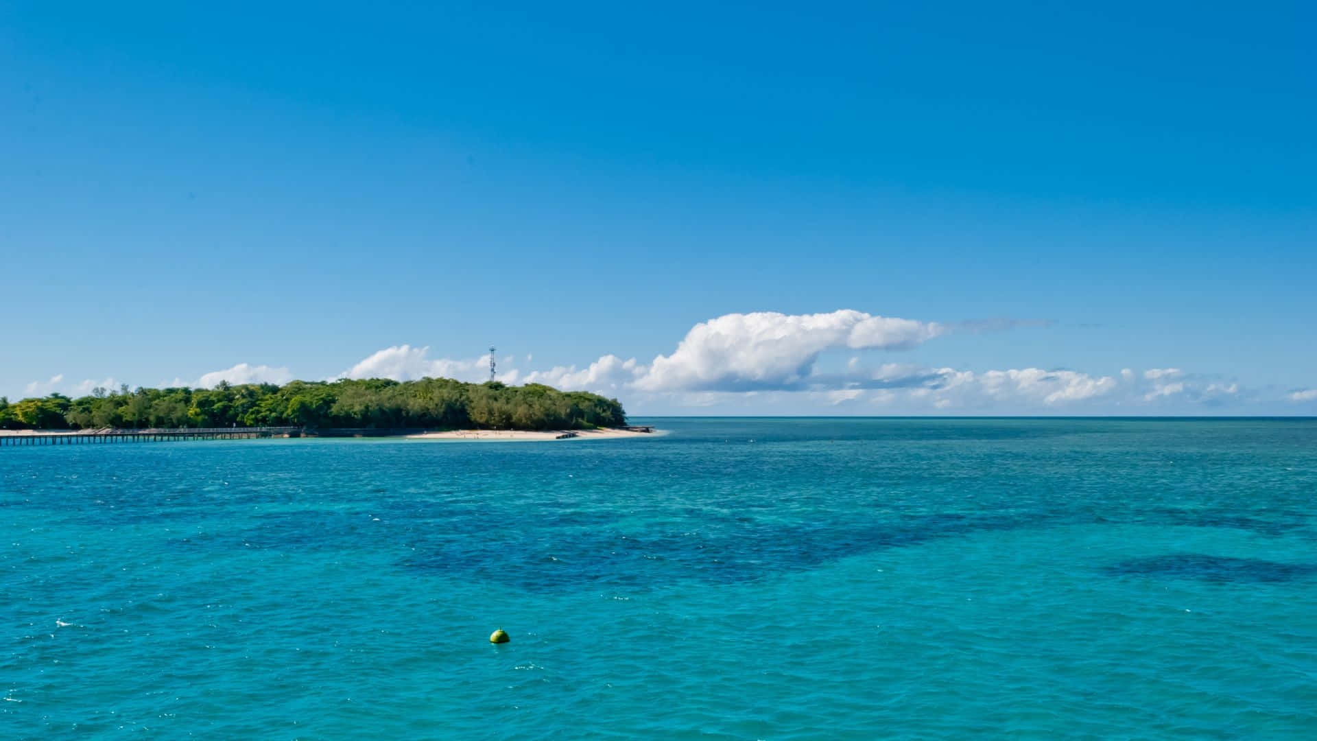 turquoise waters, lush green island, clear blue sky, Full HD Desktop Wallpaper