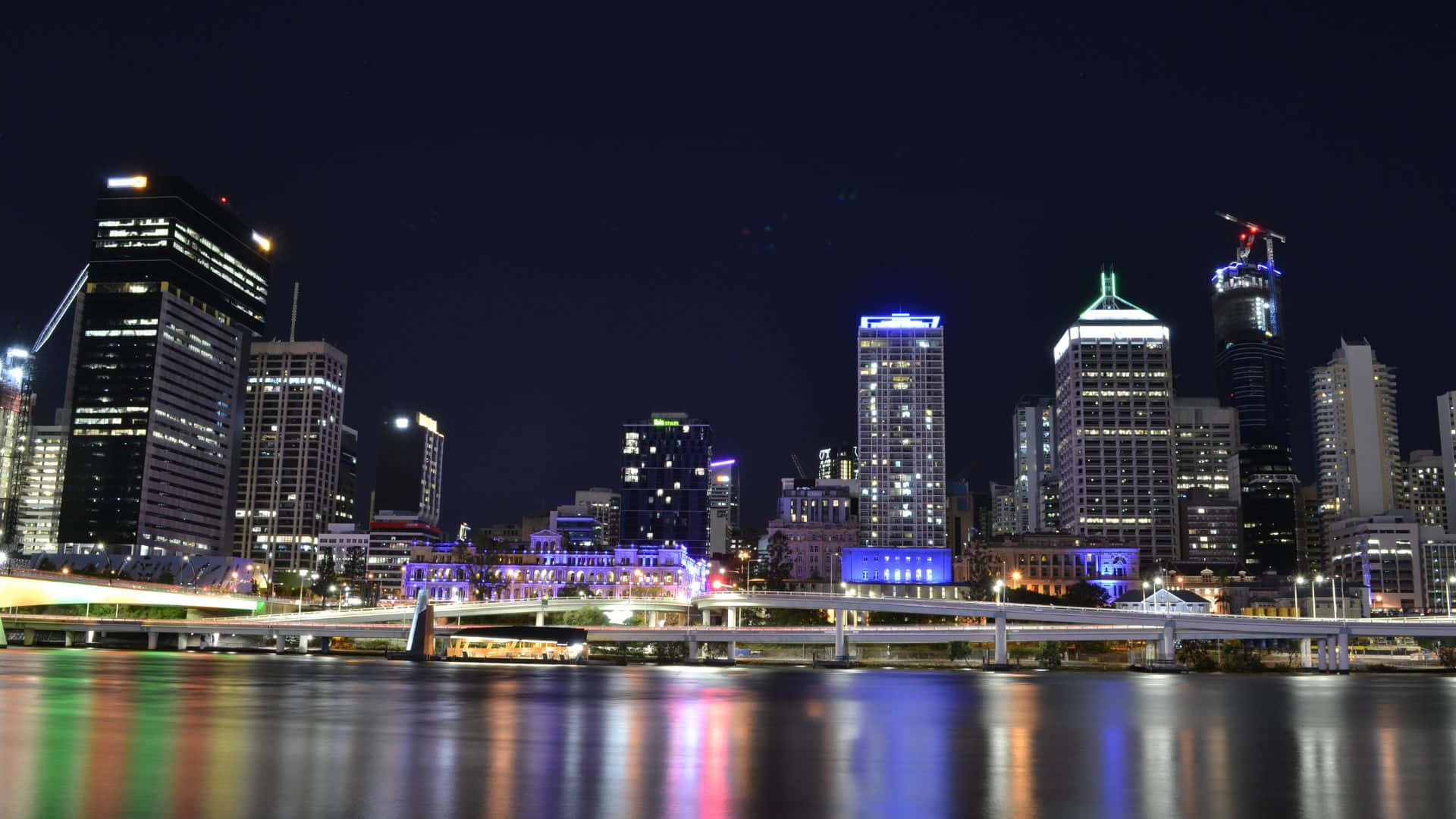 Queensland, nighttime cityscape, illuminated skyscrapers, Full HD Desktop Wallpaper