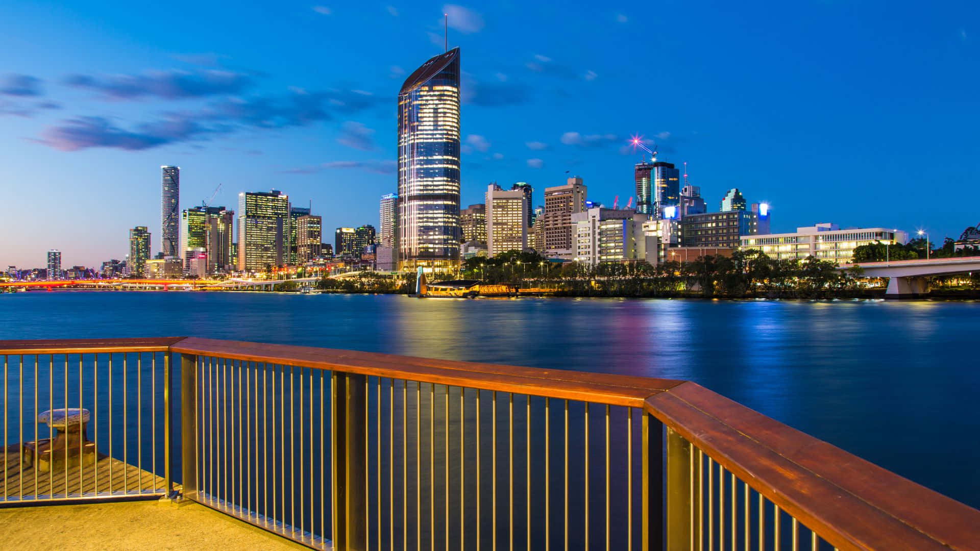 Queensland, dusk, illuminated skyscrapers, Full HD Desktop Wallpaper