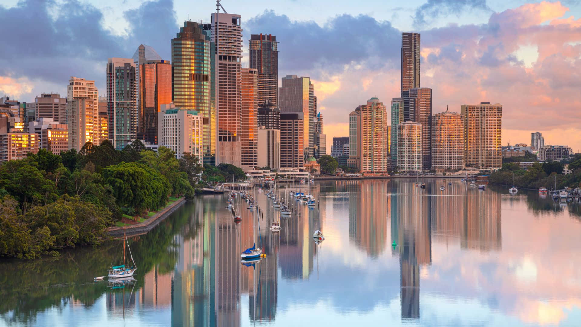 Queensland, sunset, city skyline, Full HD Desktop Wallpaper