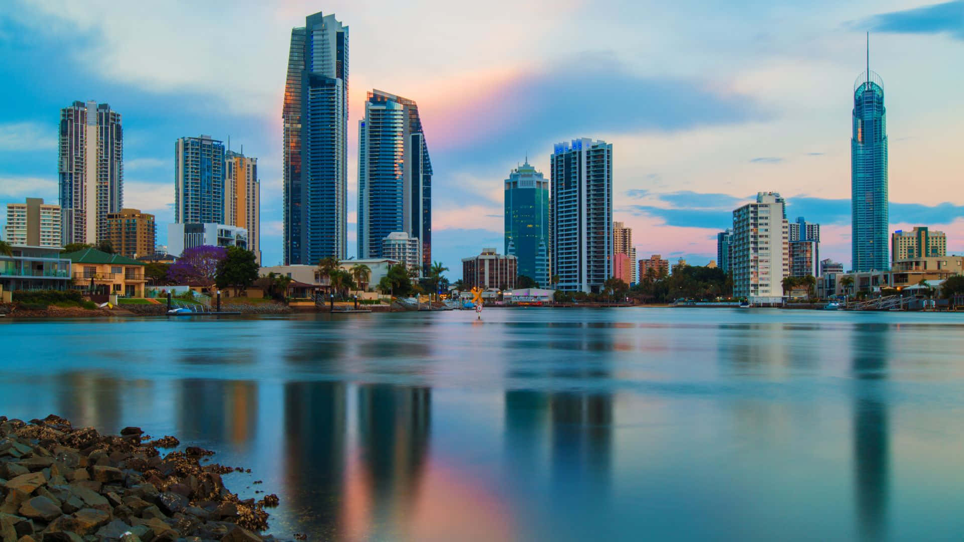 Queensland, twilight sky, coastal city, Full HD Desktop Wallpaper
