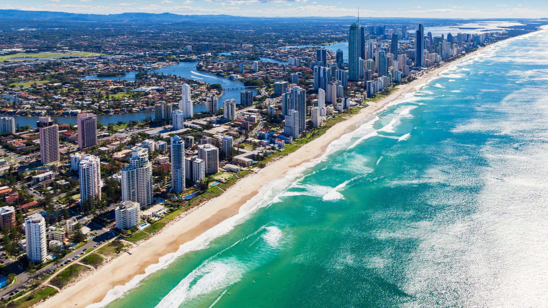 Queensland, coastal city, turquoise waves, Full HD Desktop Wallpaper