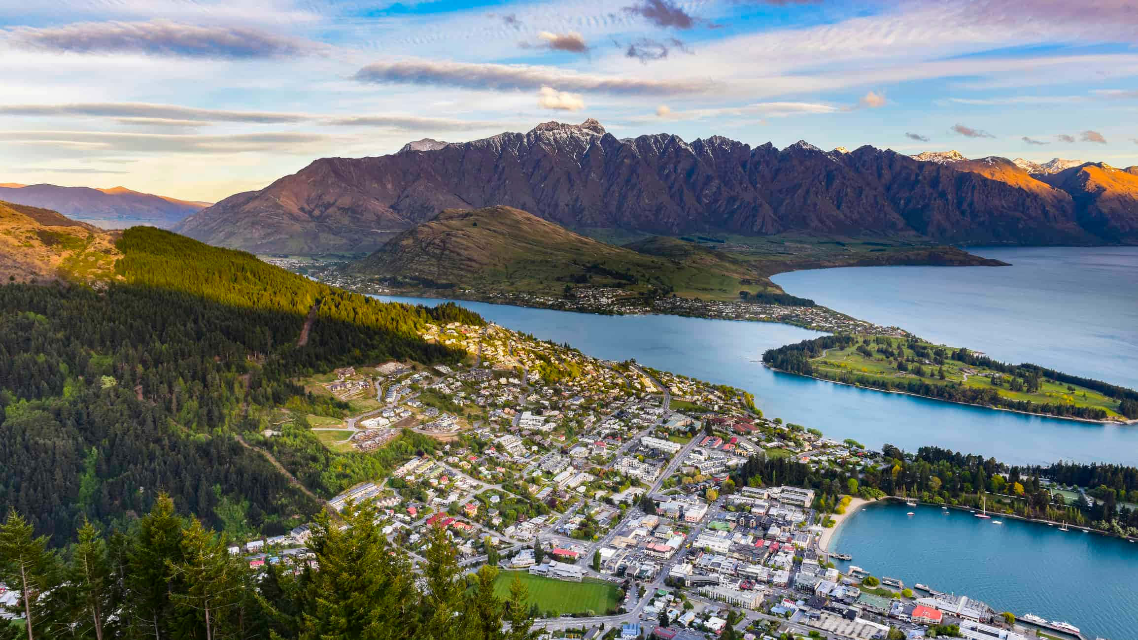 Queenstown New Zealand, serene lake, snow-capped mountains, Full HD Desktop Wallpaper