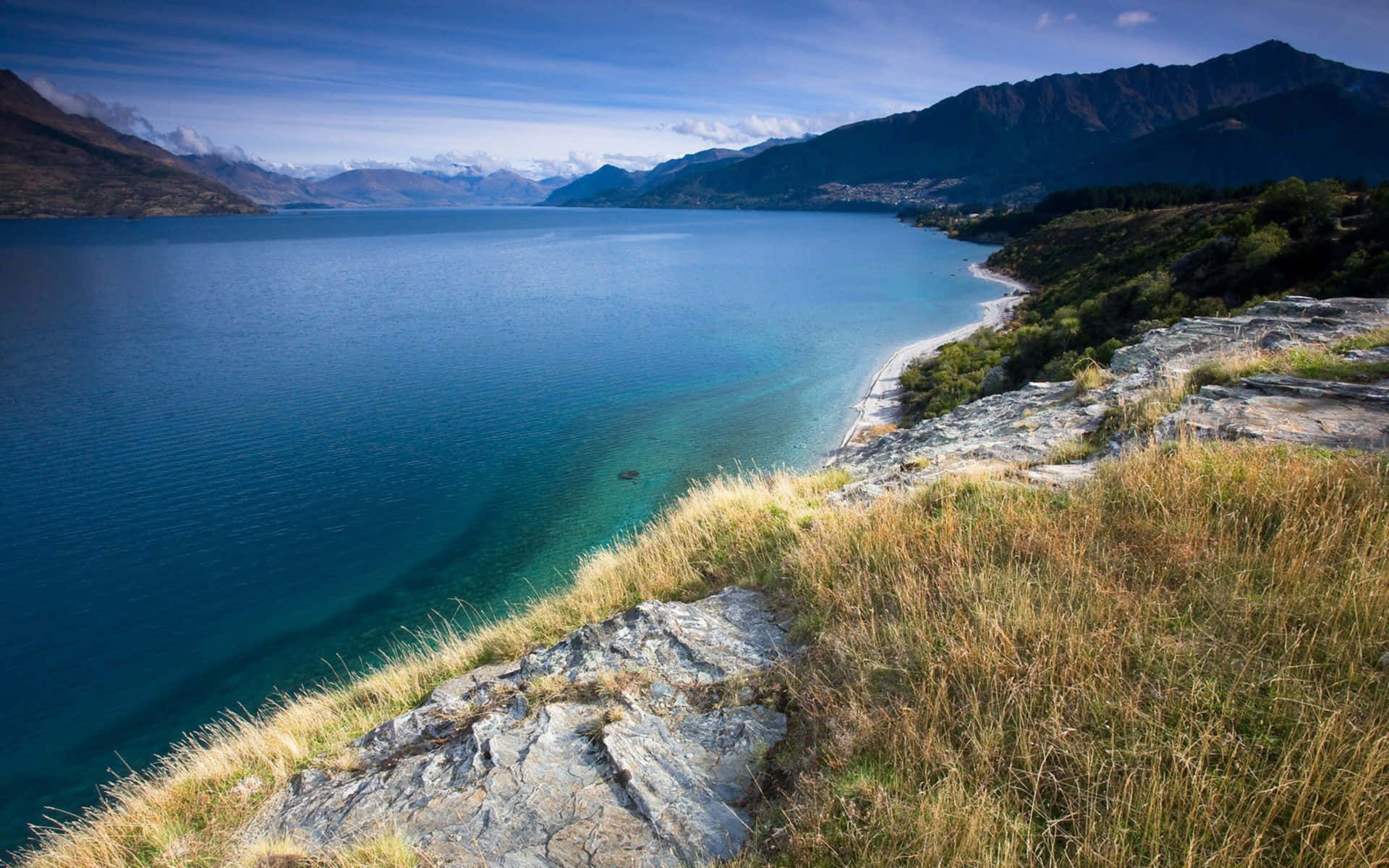 Queenstown, lakeside, turquoise waters, Full HD Desktop Wallpaper
