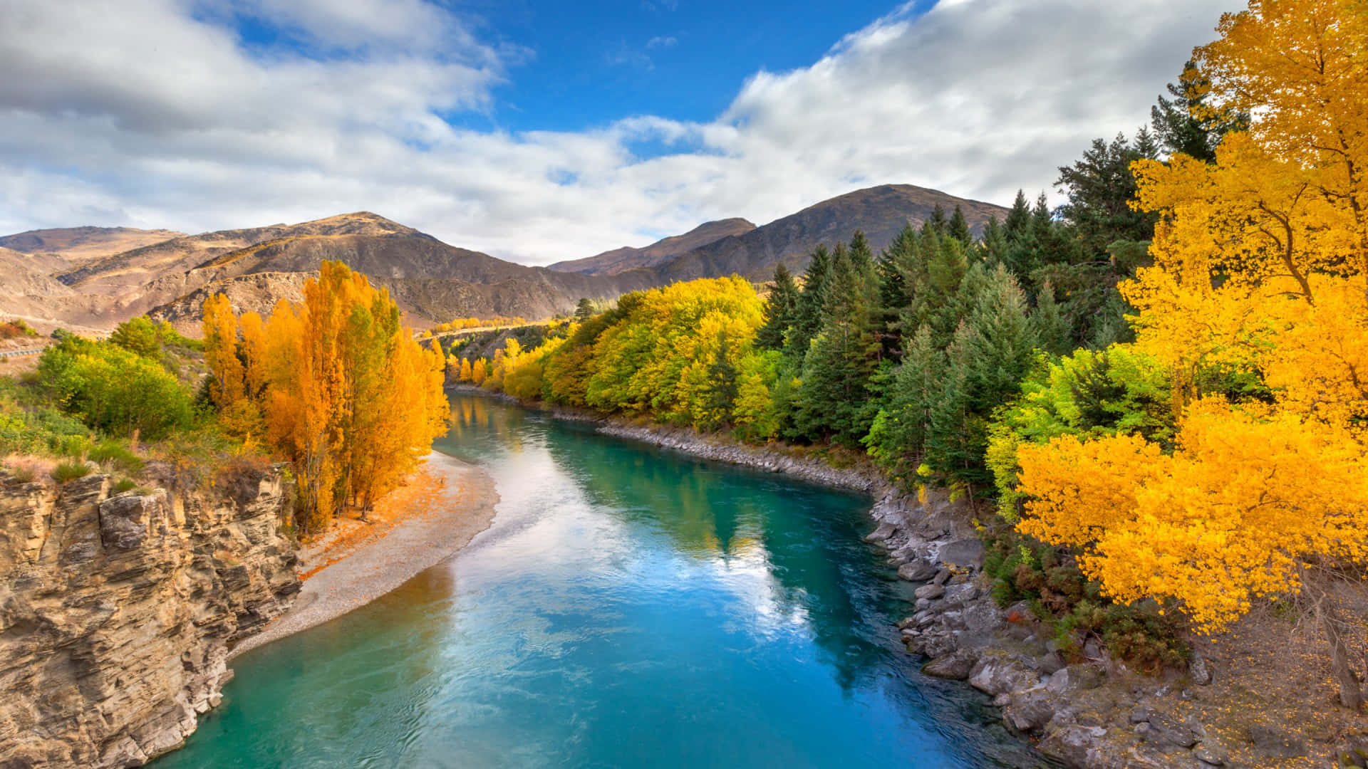 Queenstown, autumn river scenery, turquoise river, Full HD Desktop Wallpaper