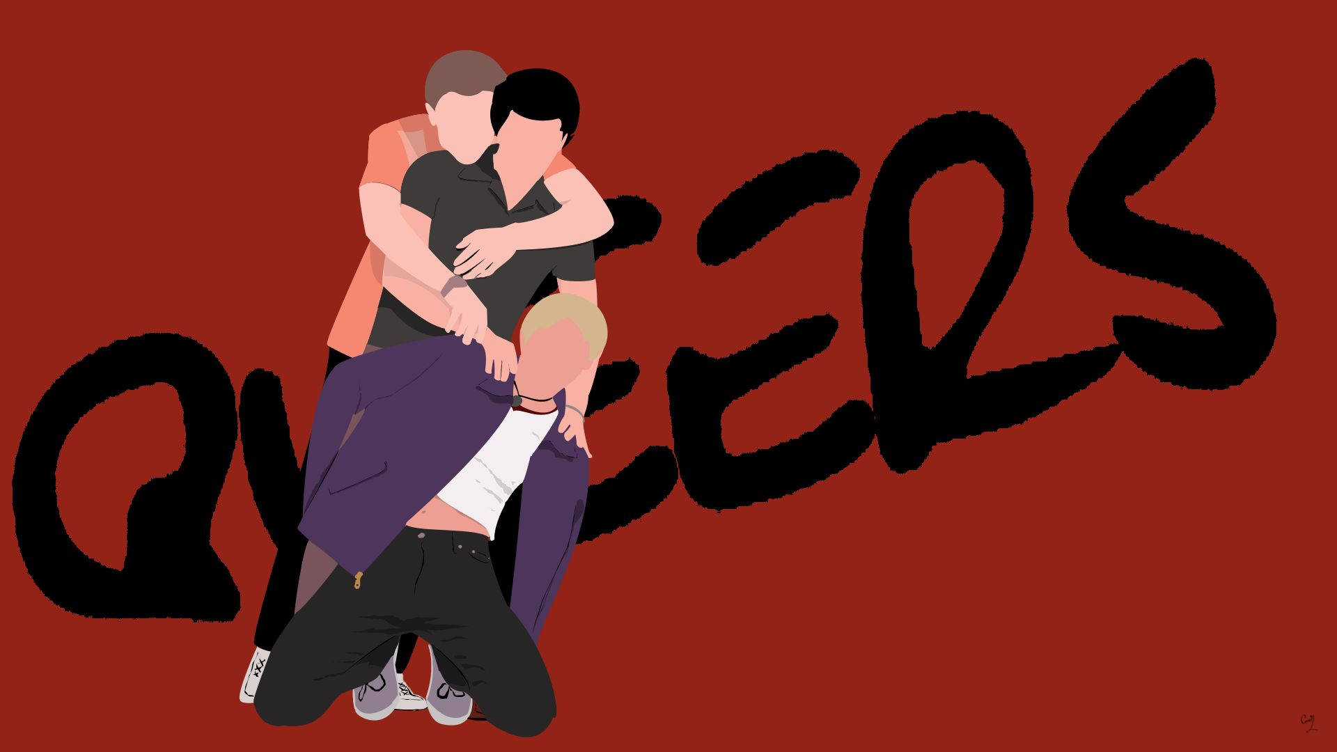 Queer as Folk, QUEERS, bold red background, Full HD Desktop Wallpaper