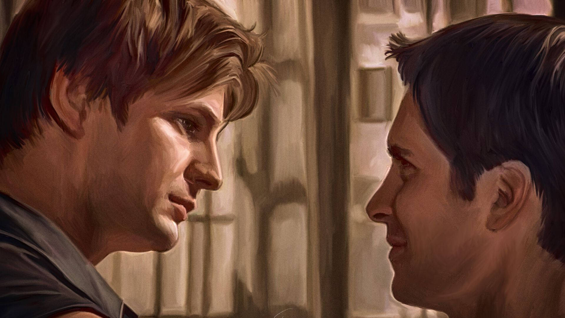 Queer As Folk, staring lovers, warmly lit room, Full HD Desktop Wallpaper