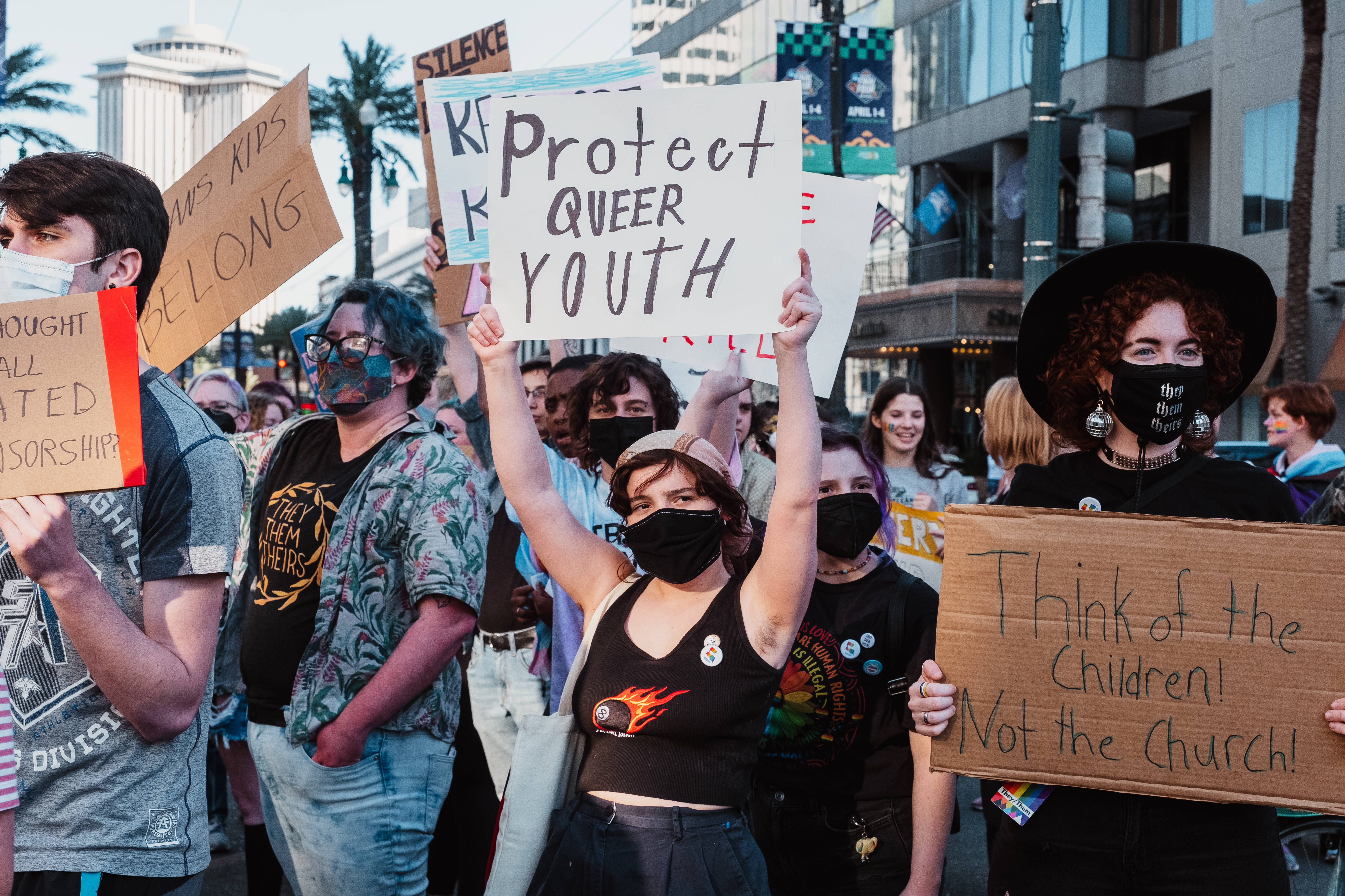 Non-Binary Queer Youth, protesters, masks, 5K Desktop Wallpaper