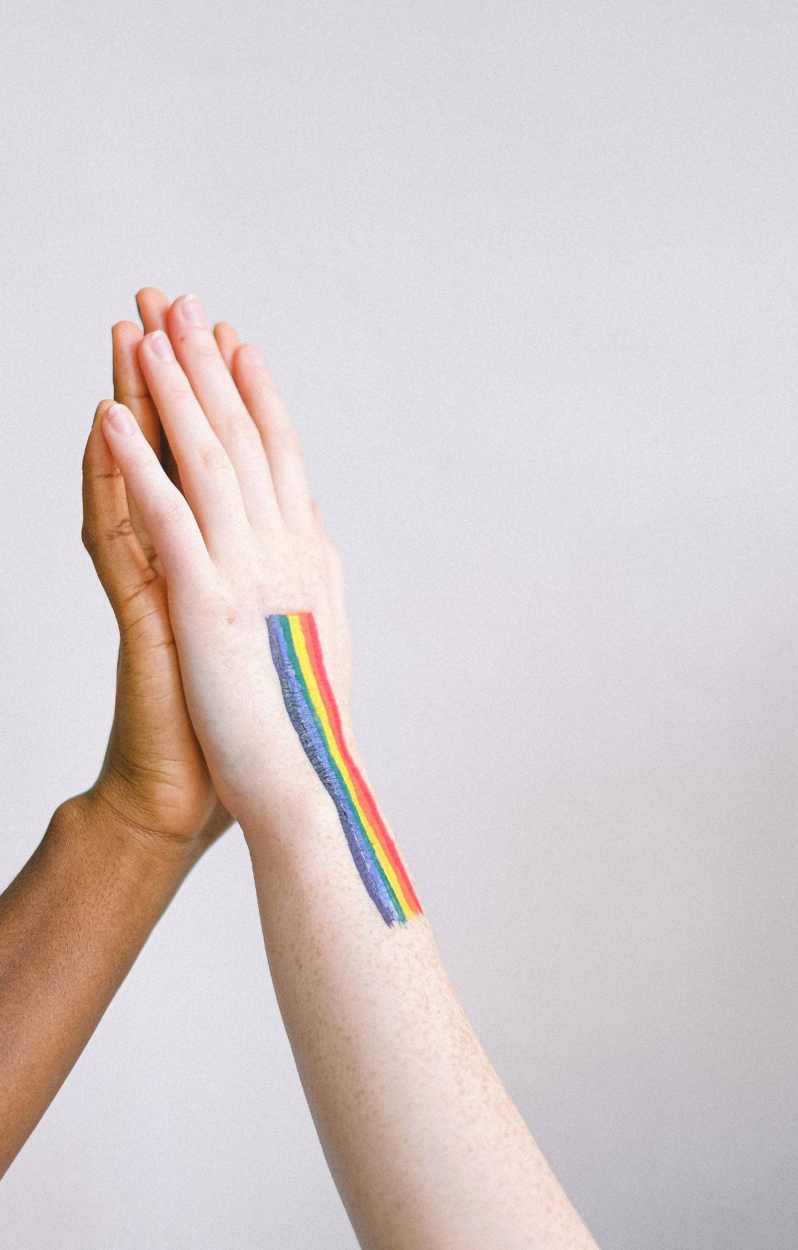 rainbow flag tattoo, two hands clasped together, plain background, HD Phone Wallpaper